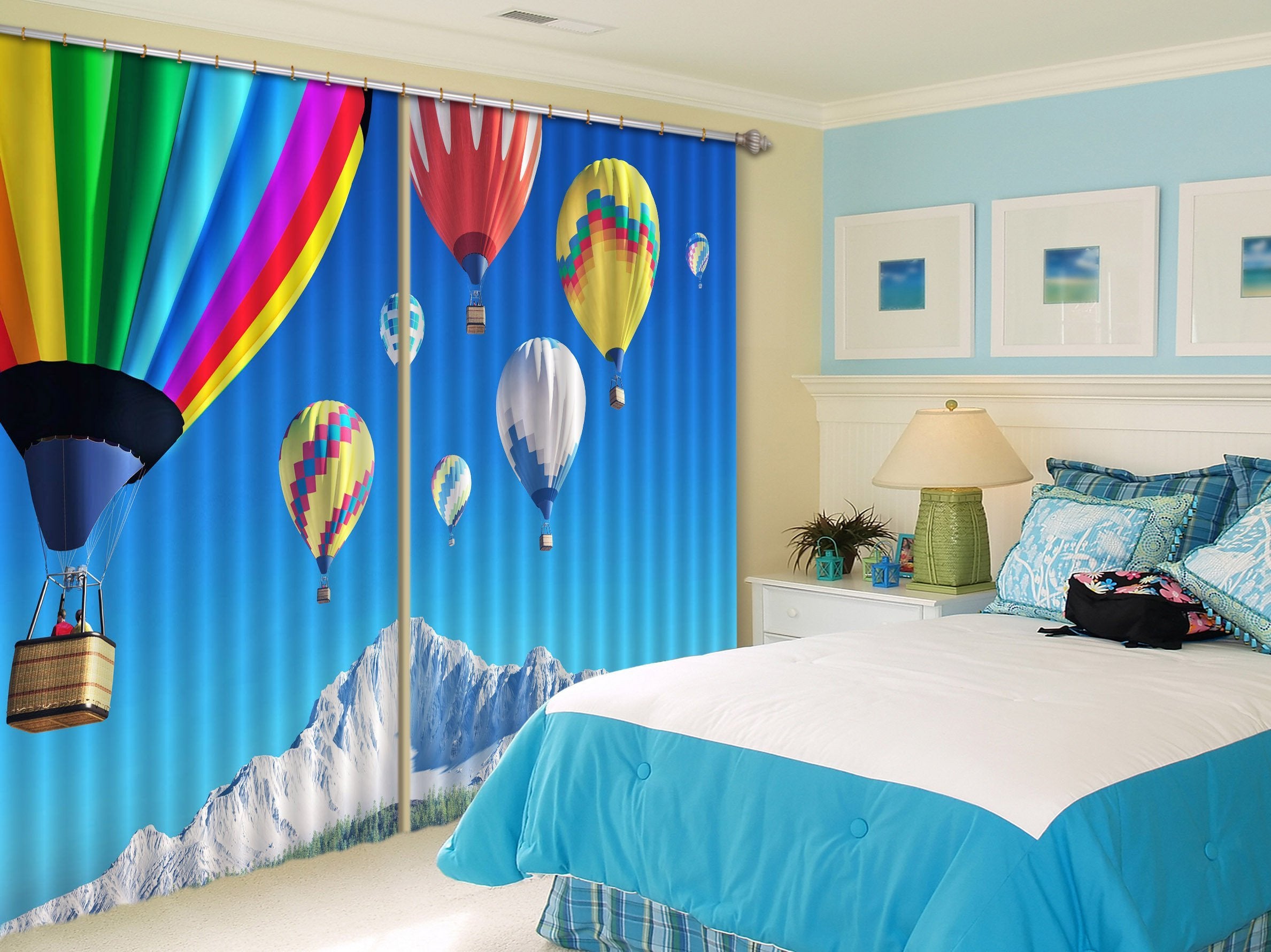 3D Flying Hot Air Balloons 128 Curtains Drapes Wallpaper AJ Wallpaper 