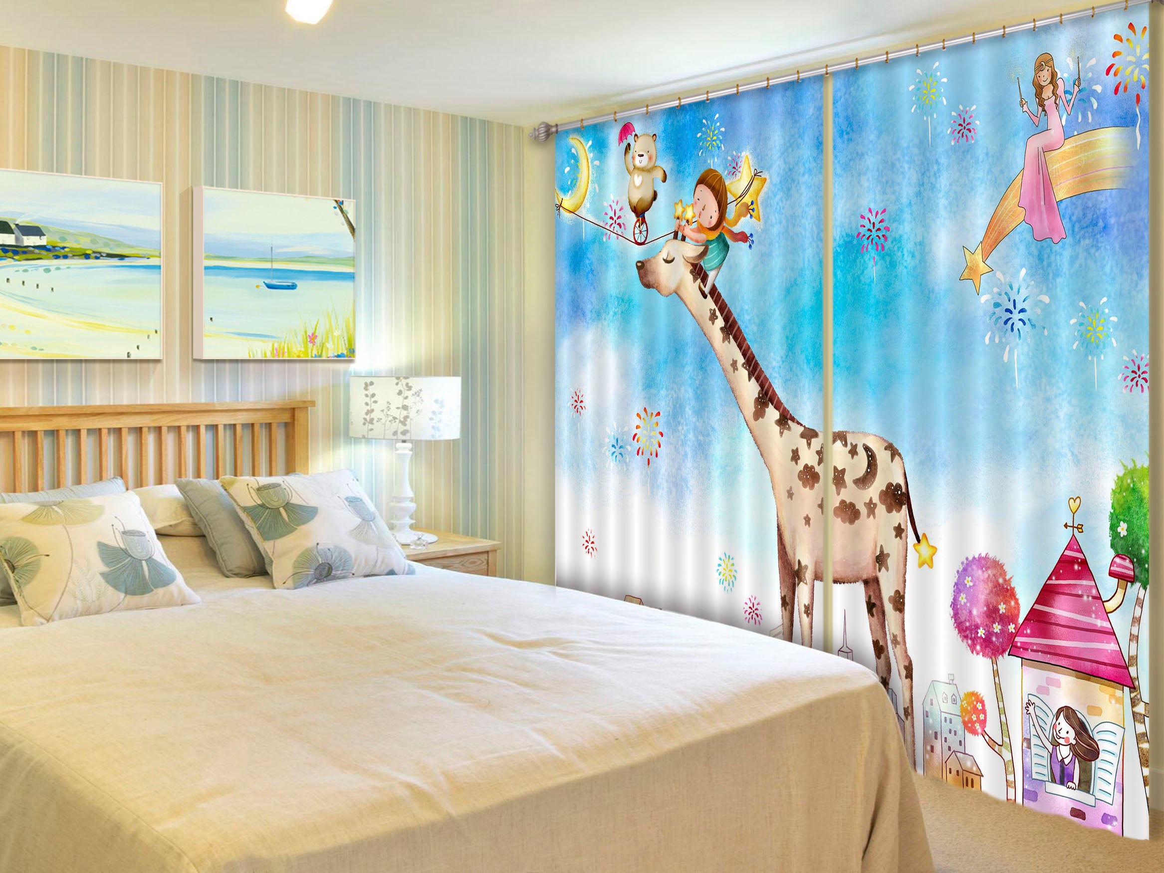 3D Cute Giraffe 732 Curtains Drapes