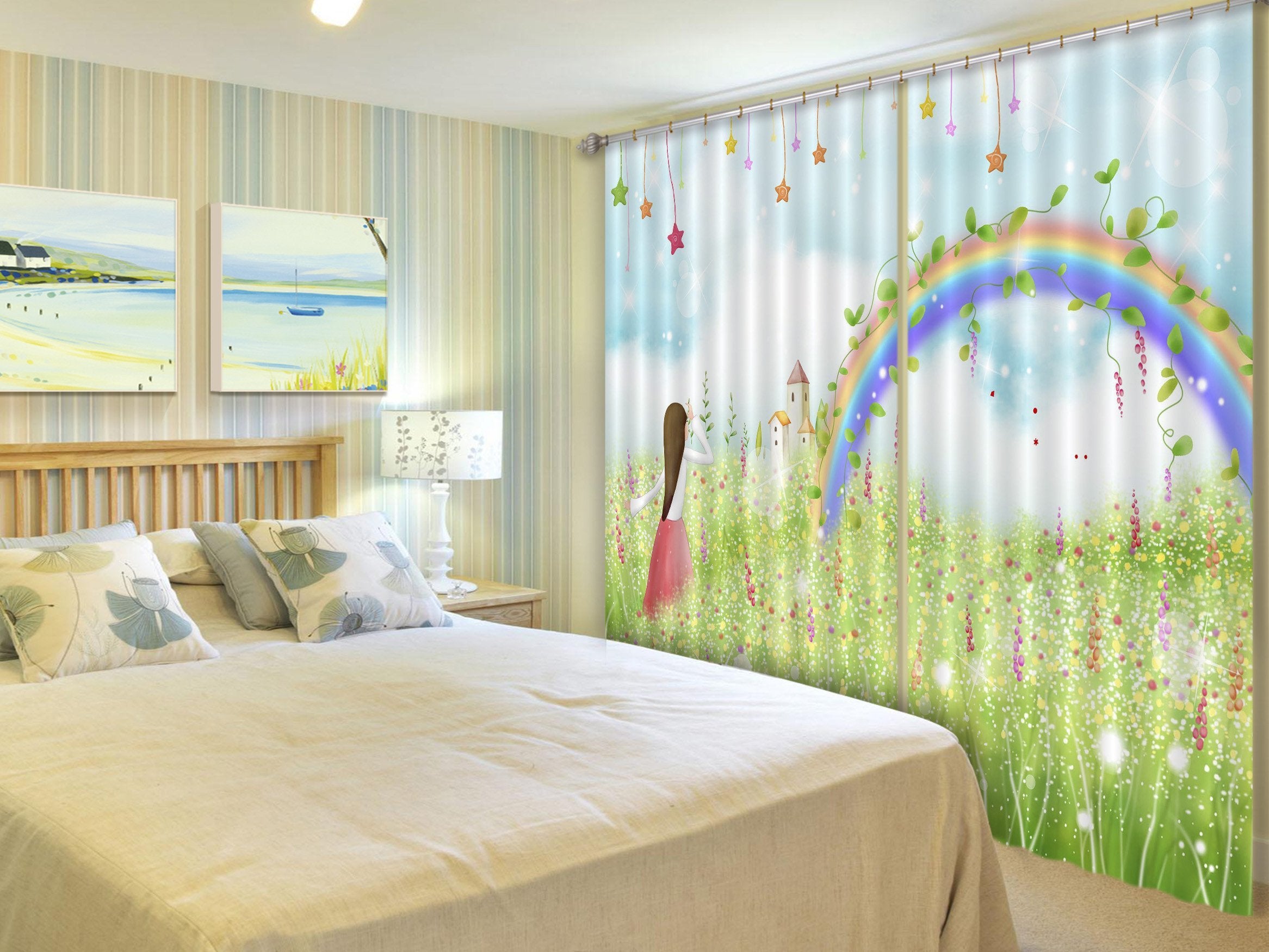 3D Flowers Field Rainbow 170 Curtains Drapes Wallpaper AJ Wallpaper 