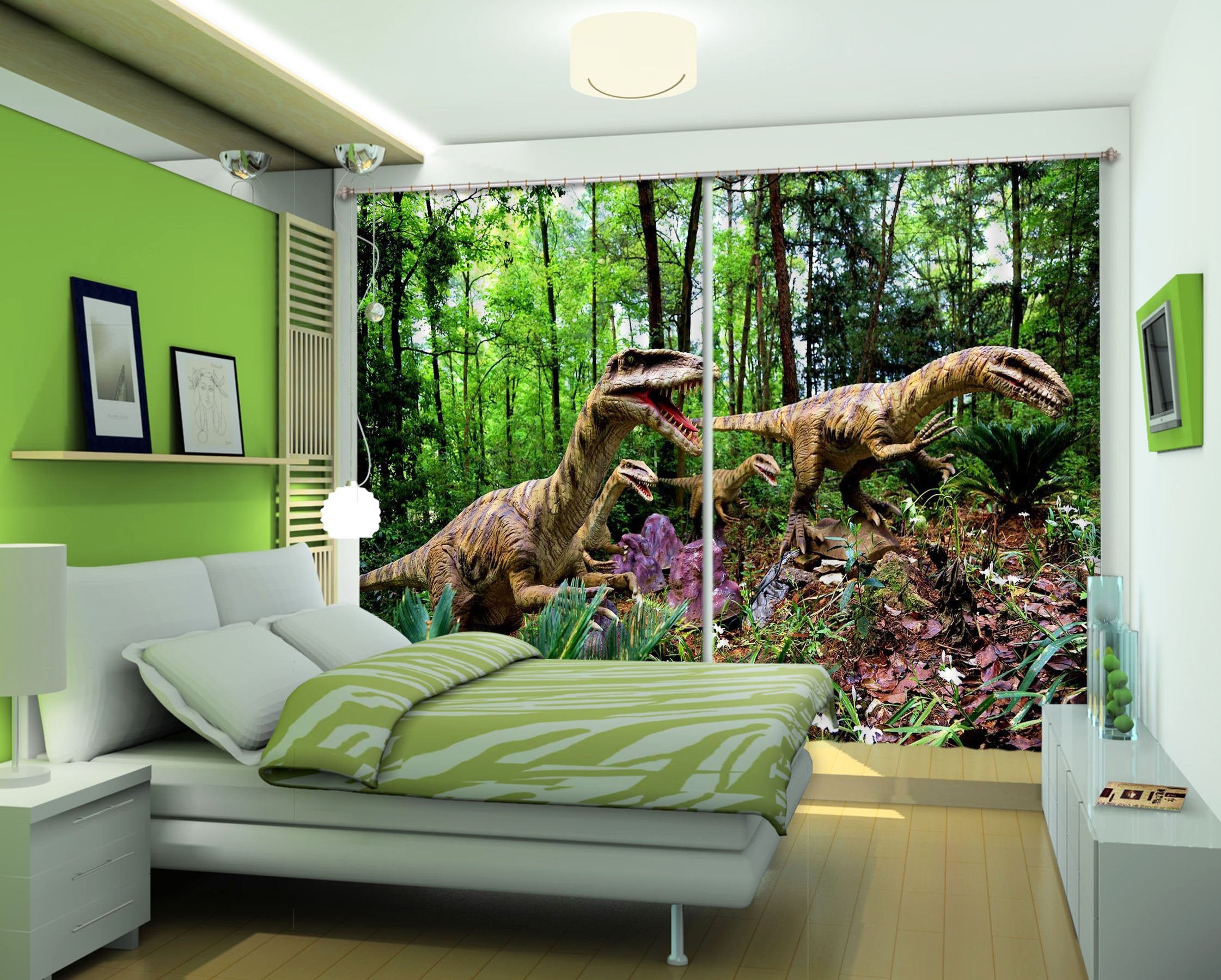 3D Forest Dinosaur 136 Curtains Drapes Curtains AJ Creativity Home 