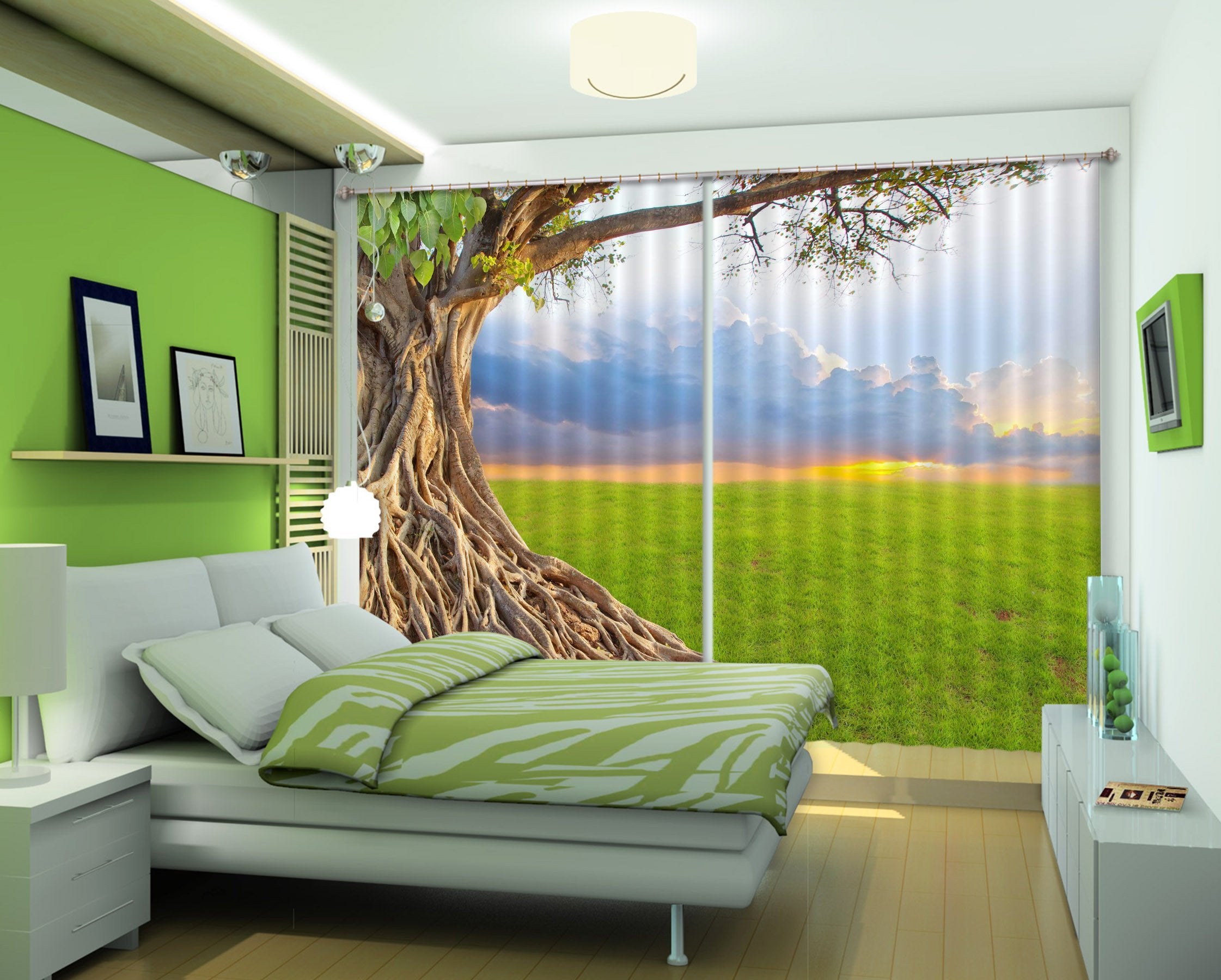 3D Lawn Tree Roots 113 Curtains Drapes Wallpaper AJ Wallpaper 