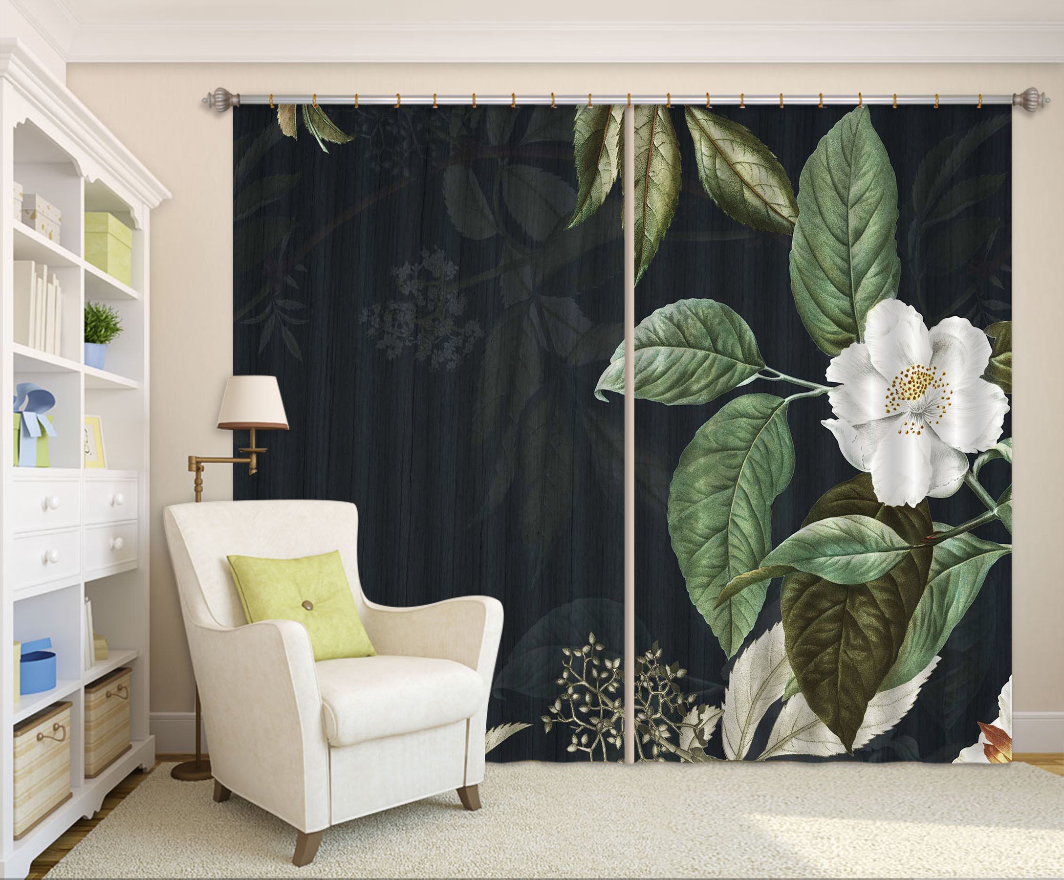 3D White Petals 734 Curtains Drapes