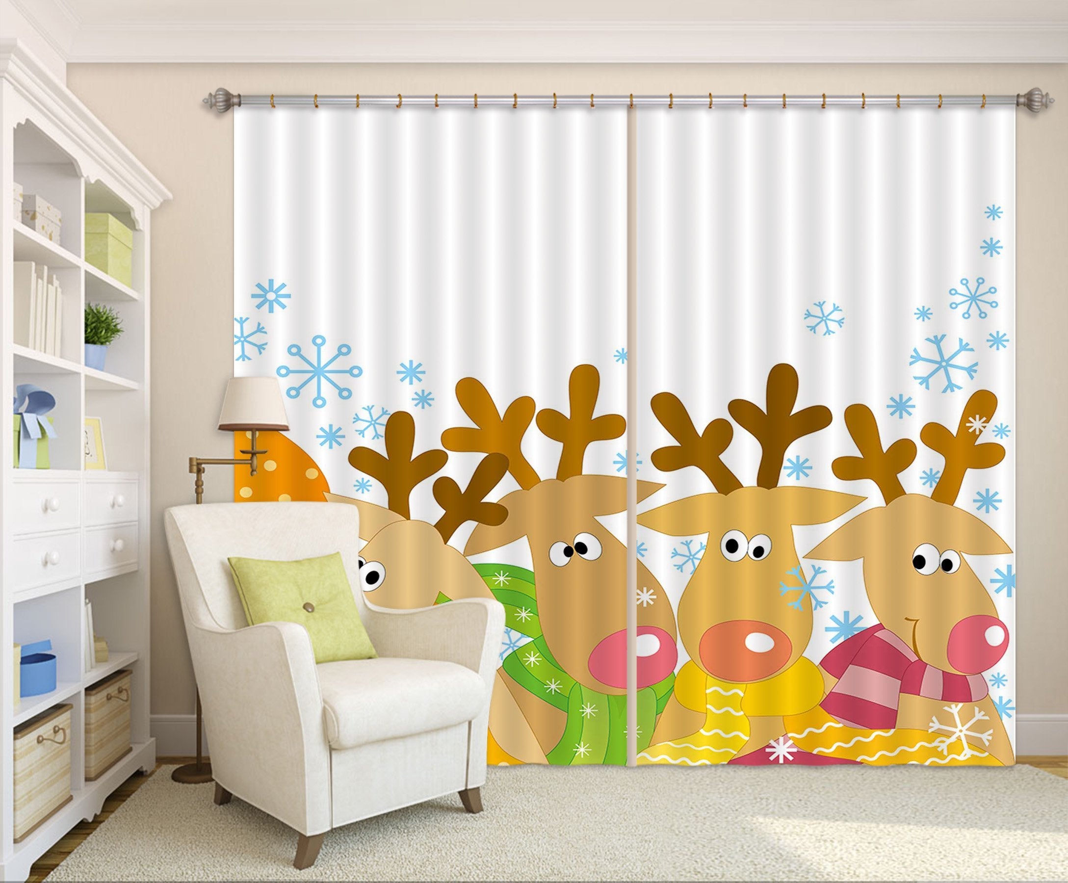 3D Cartoon Deer Herd 44 Curtains Drapes Curtains AJ Creativity Home 