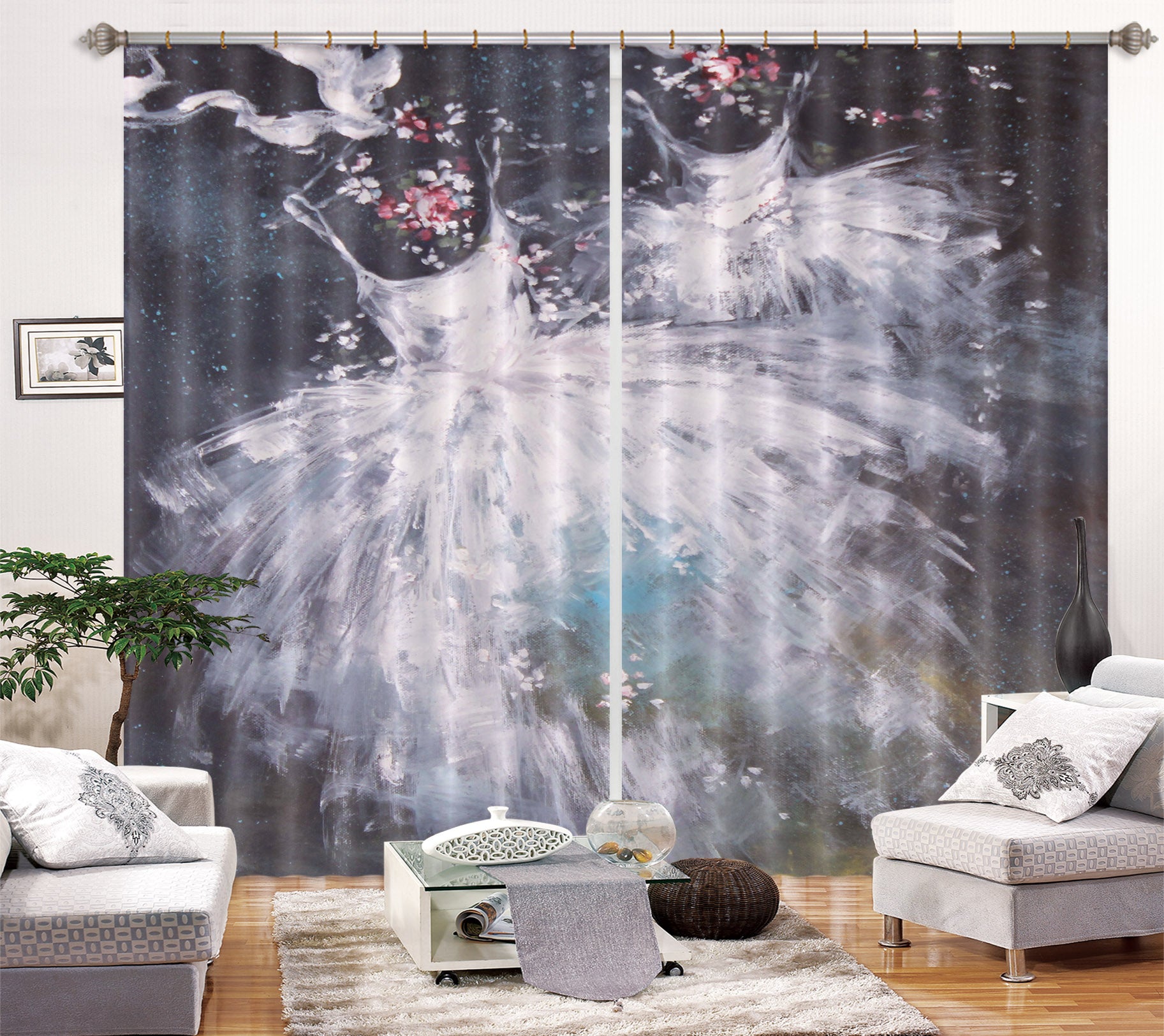 3D Moonlight Skirt Flowers 2179 Debi Coules Curtain Curtains Drapes