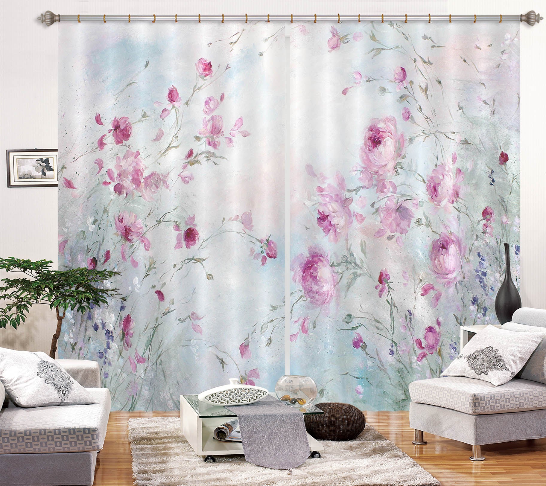 3D Pink Rose Growing 1025 Debi Coules Curtain Curtains Drapes