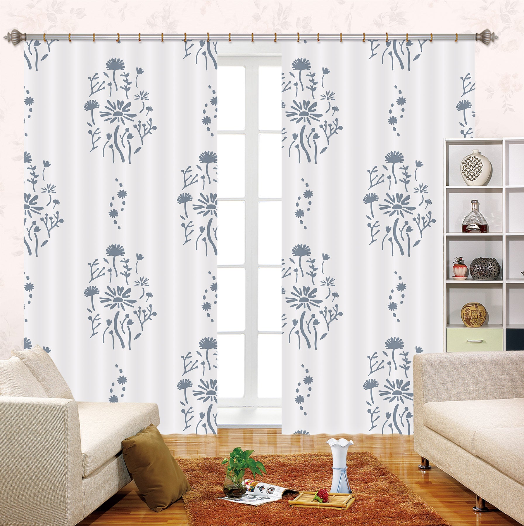 3D Flower Pattern 041 Jillian Helvey Curtain Curtains Drapes