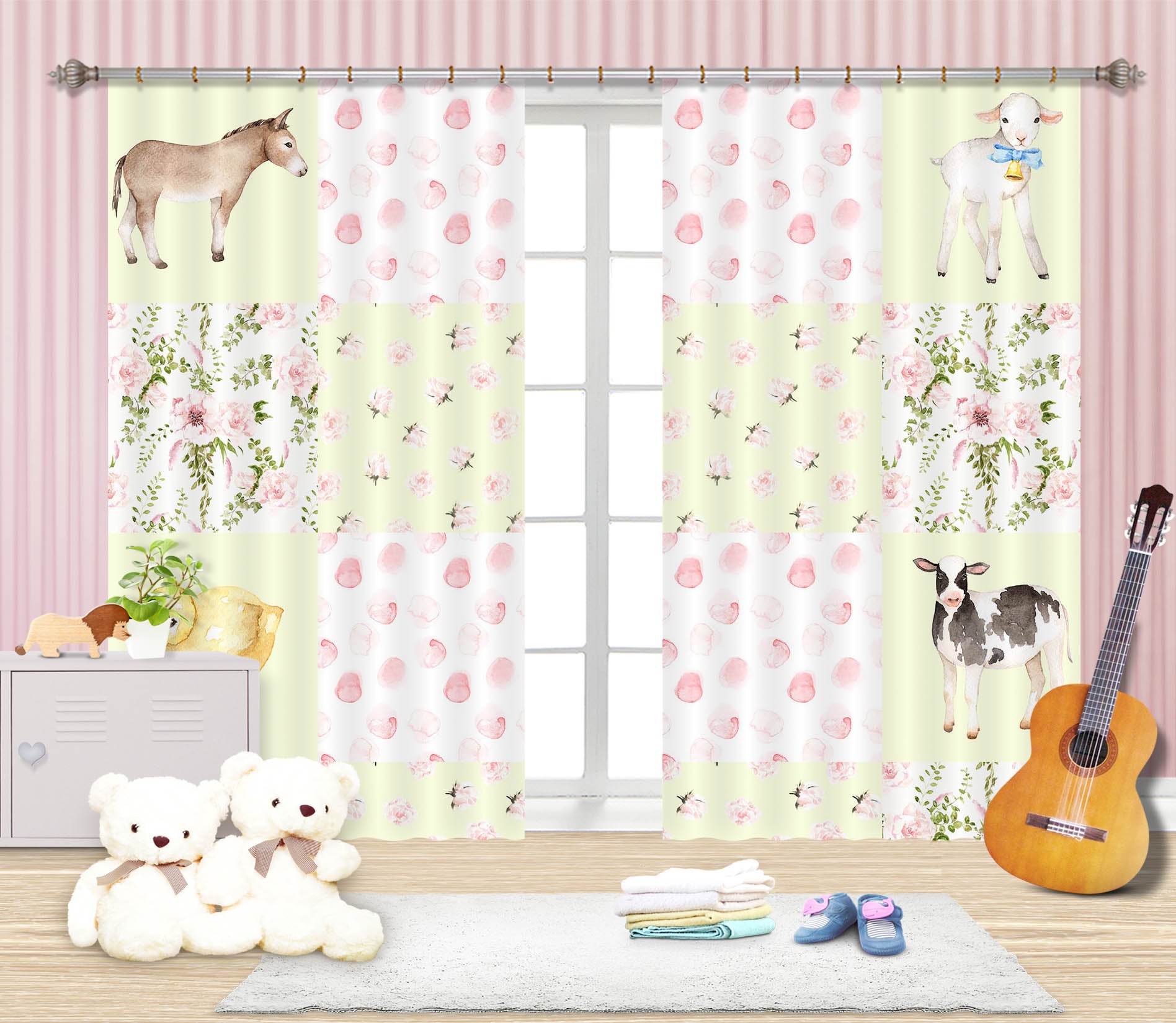 3D Horse Chicken Sheep 115 Uta Naumann Curtain Curtains Drapes