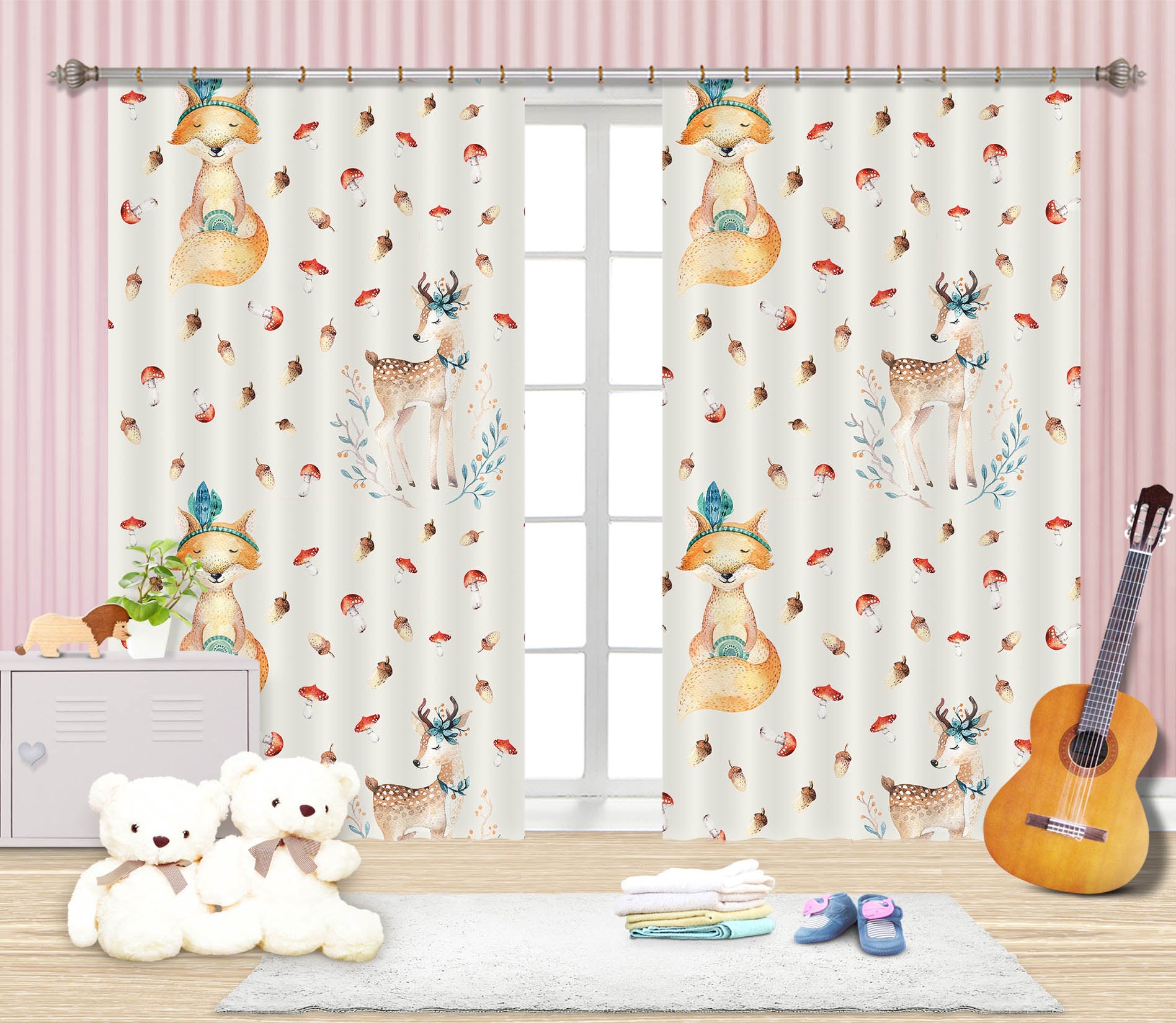 3D Sika Deer Fox 123 Uta Naumann Curtain Curtains Drapes