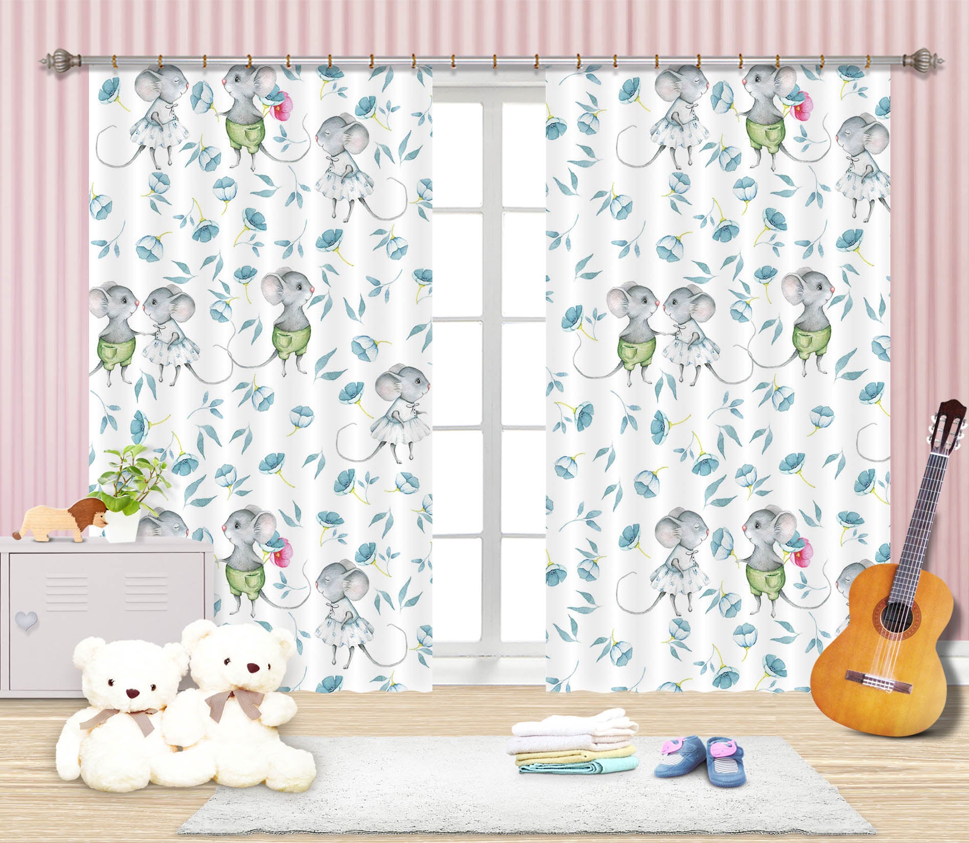 3D Mouse Flower 111 Uta Naumann Curtain Curtains Drapes