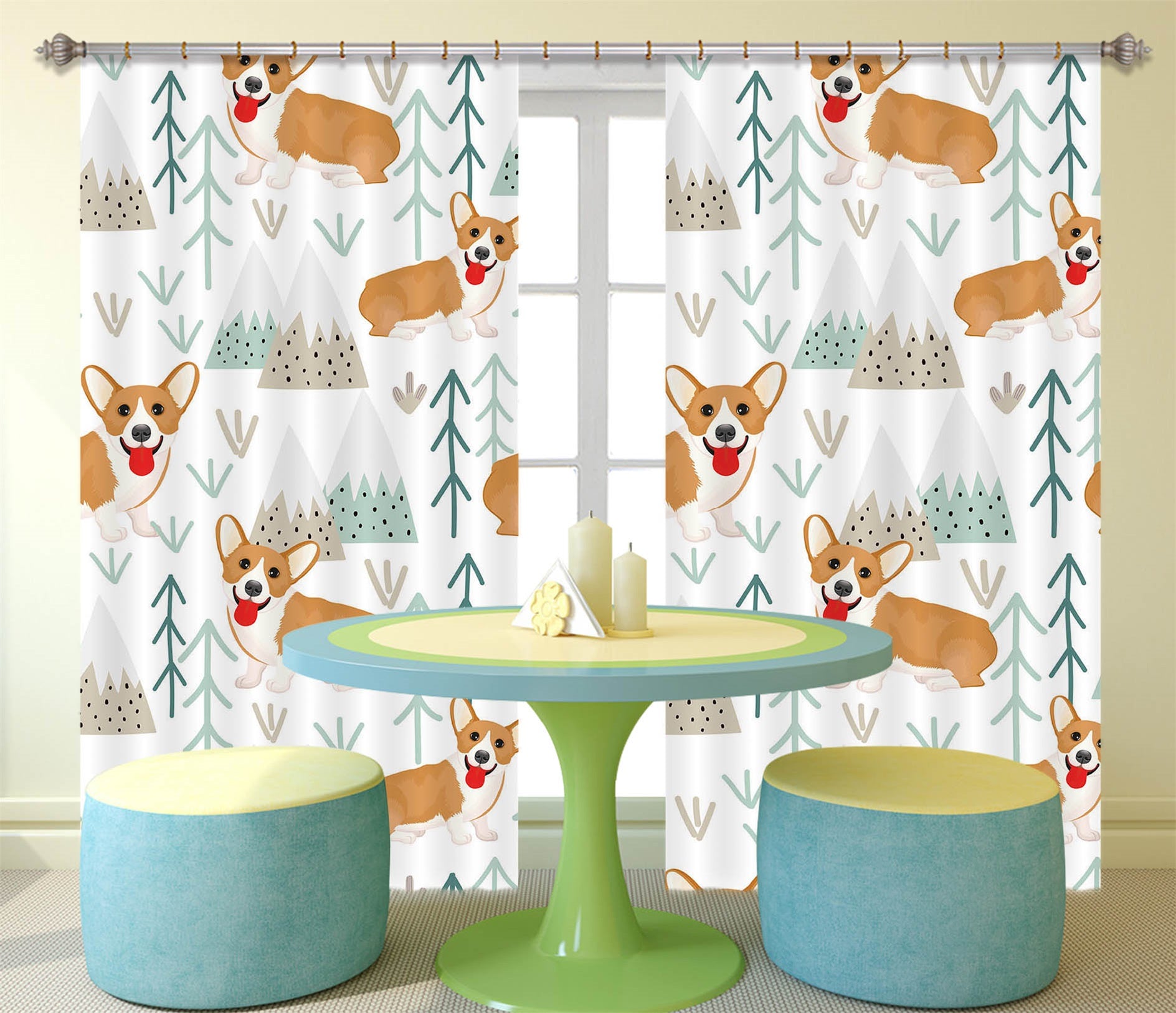 3D Corgi Pattern 124 Uta Naumann Curtain Curtains Drapes