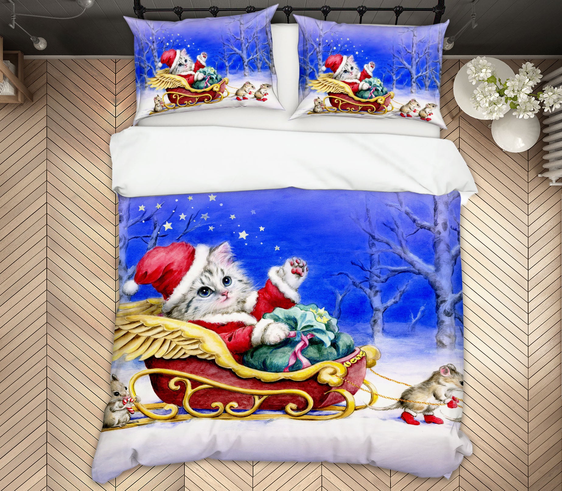 3D Christmas Cat Mouse 5959 Kayomi Harai Bedding Bed Pillowcases Quilt Cover Duvet Cover