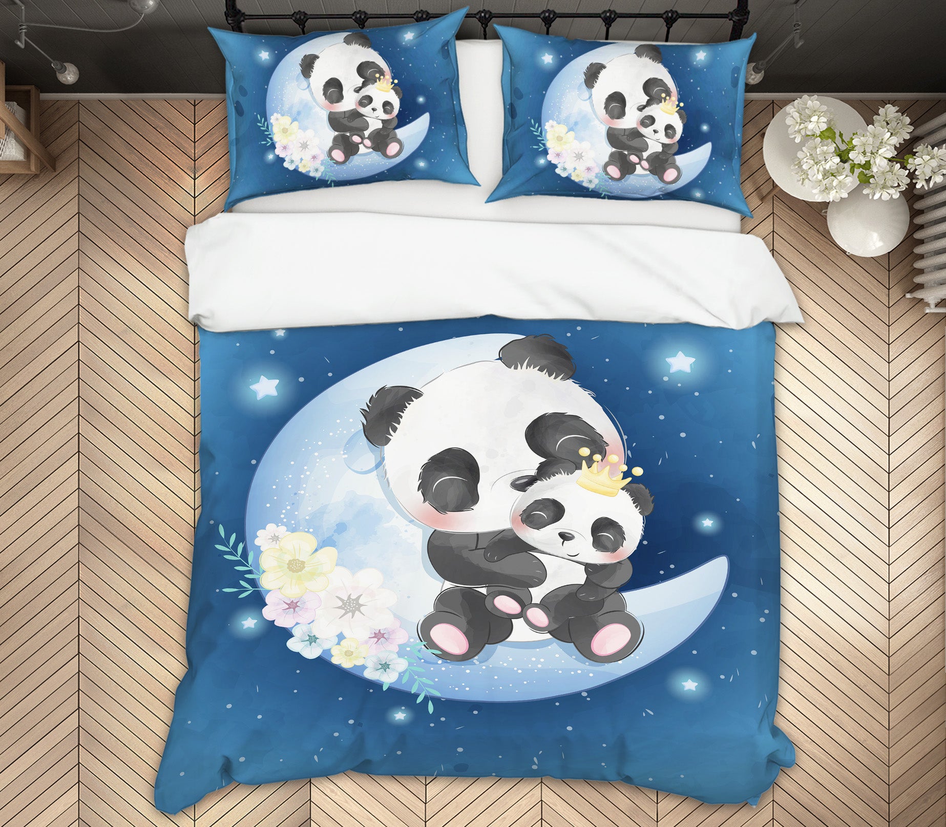 3D Blue Moon Panda 64021 Bed Pillowcases Quilt