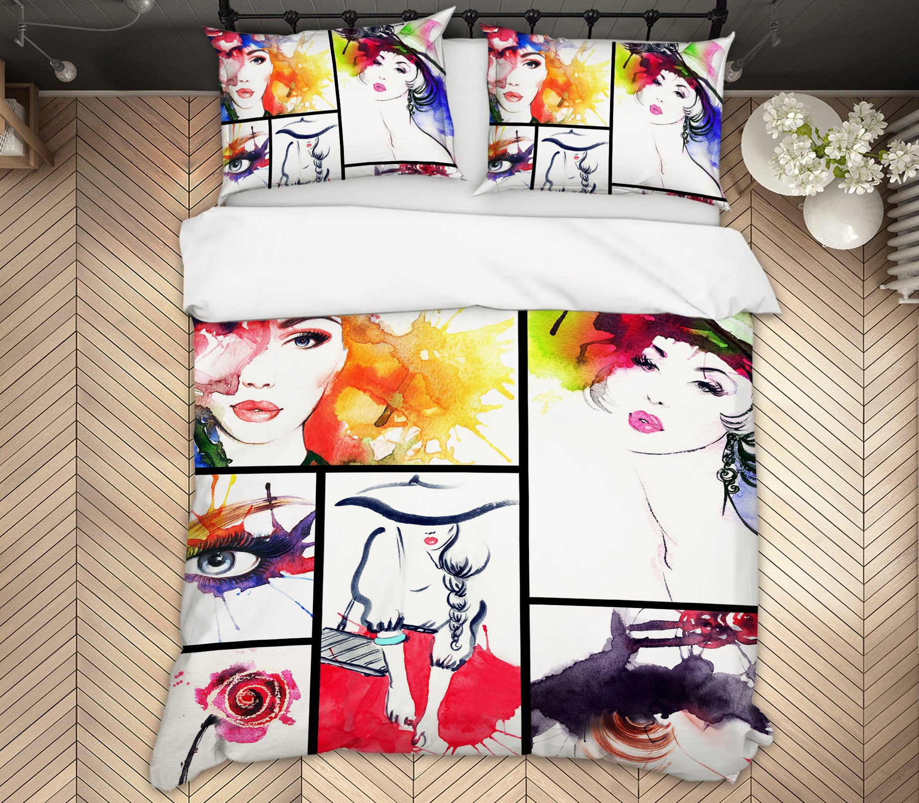 3D Watercolor Model 015 Bed Pillowcases Quilt