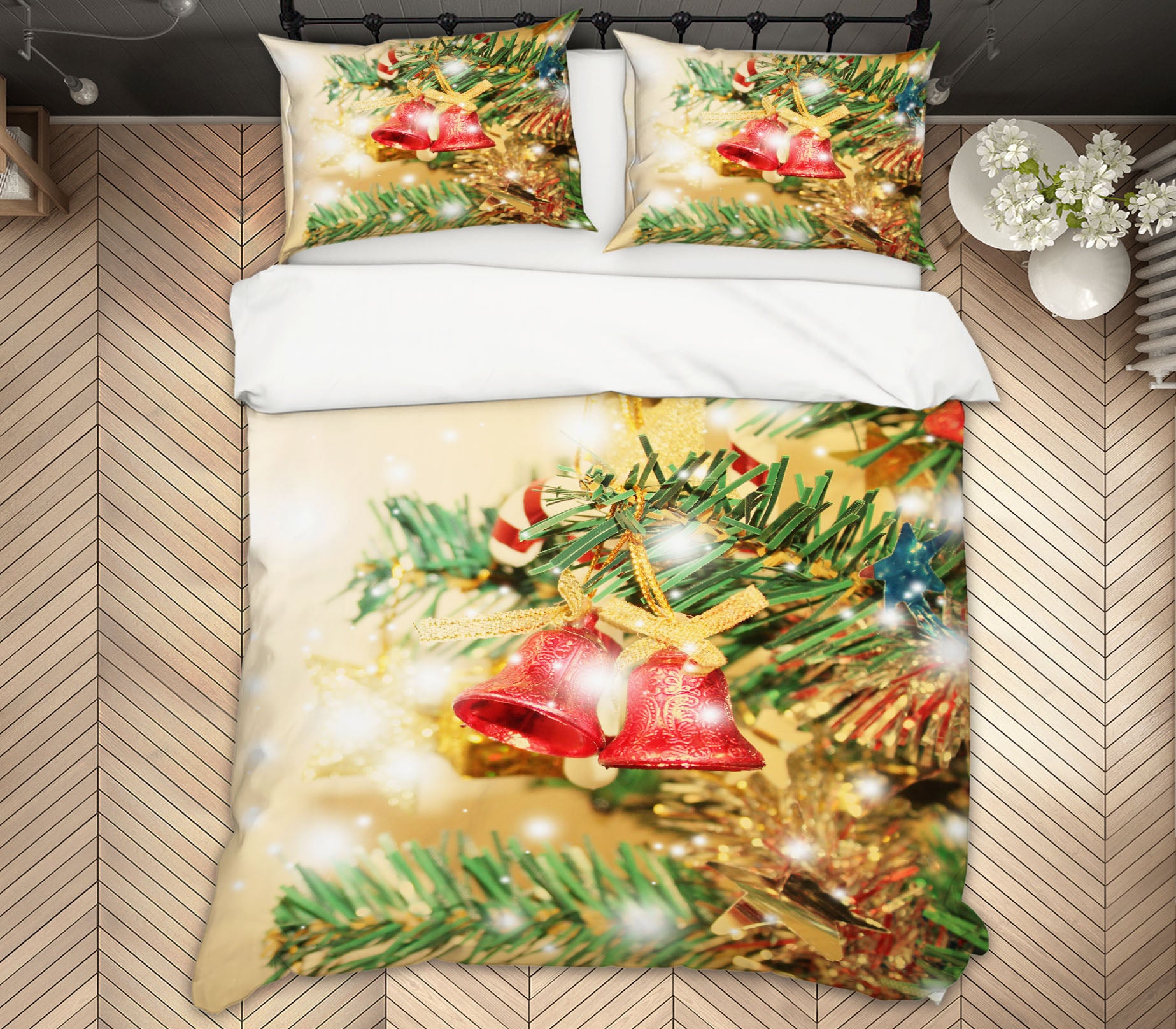 3D Branches Bells 52245 Christmas Quilt Duvet Cover Xmas Bed Pillowcases