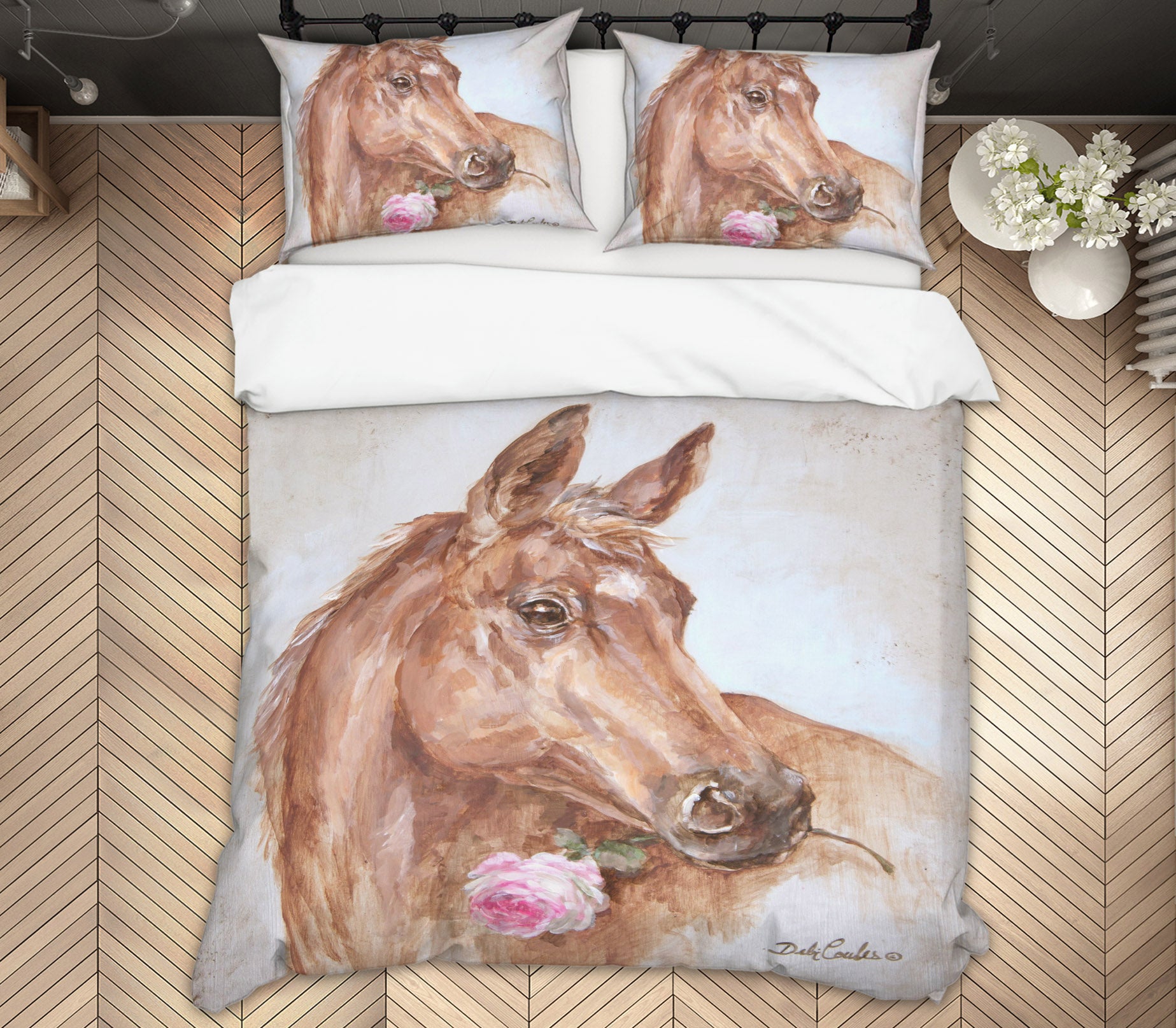 3D Brown Horse With Flower 2027 Debi Coules Bedding Bed Pillowcases Quilt