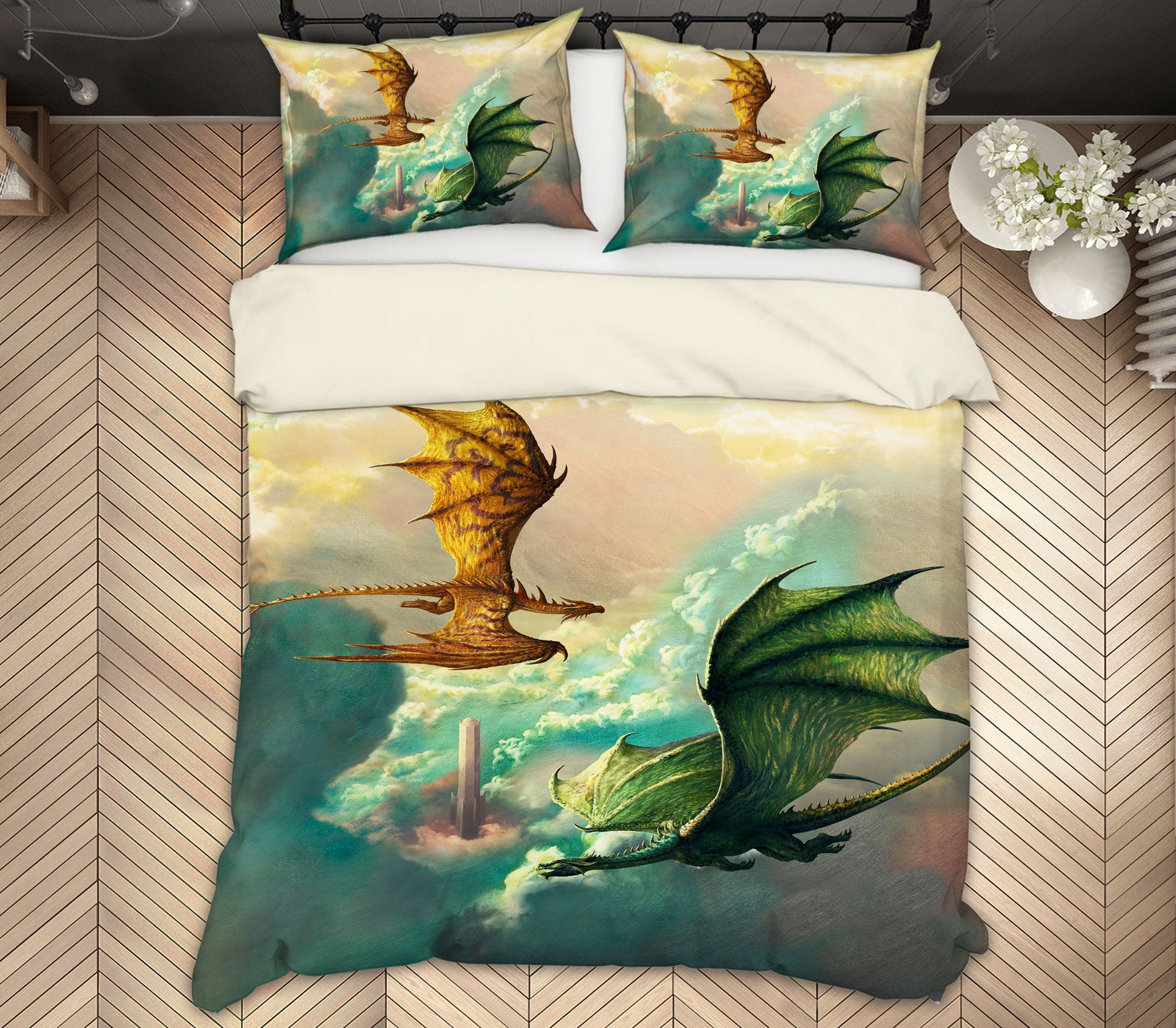 3D Clouds Dragon 7043 Ciruelo Bedding Bed Pillowcases Quilt