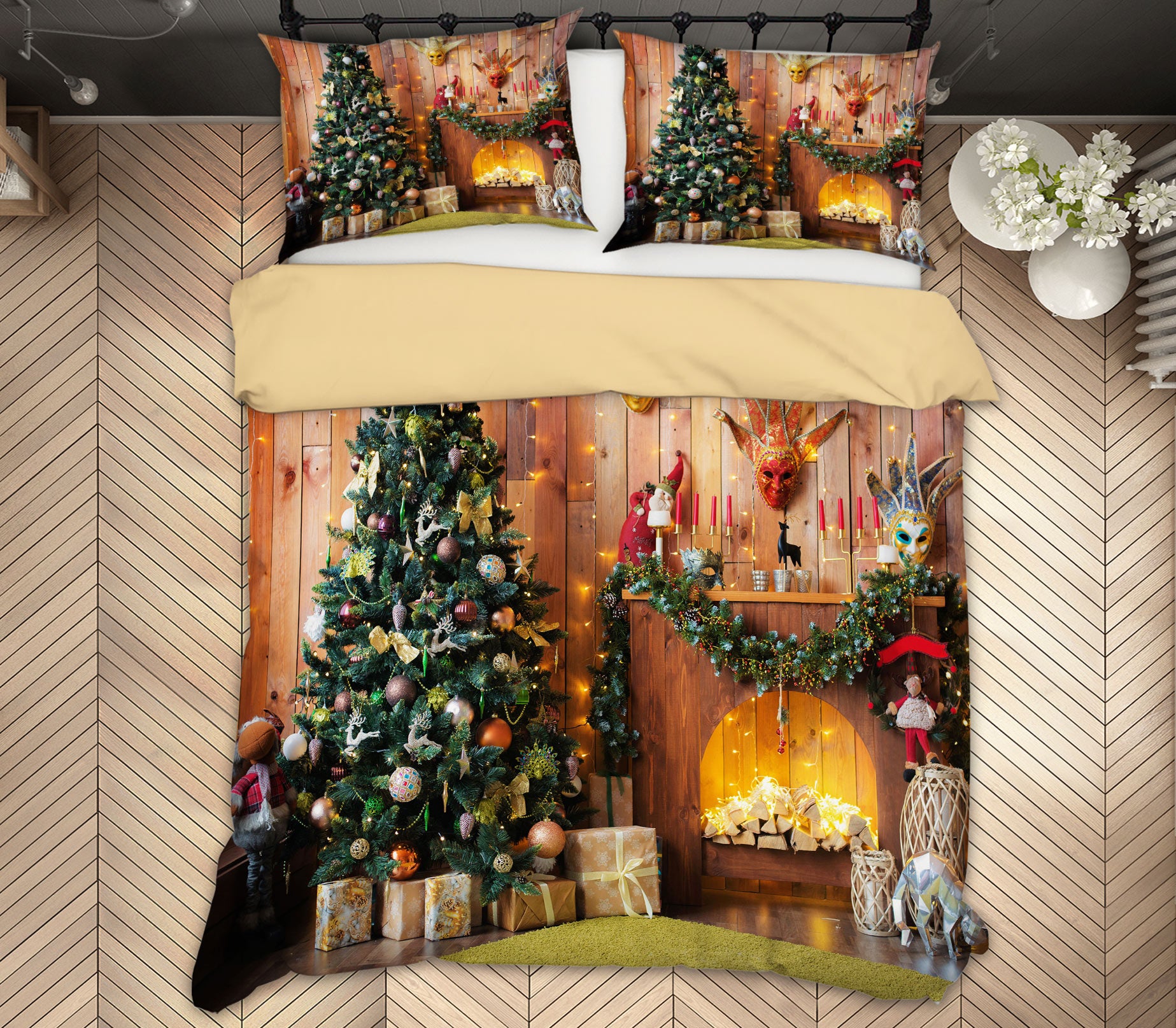 3D Tree Fireplace 52177 Christmas Quilt Duvet Cover Xmas Bed Pillowcases