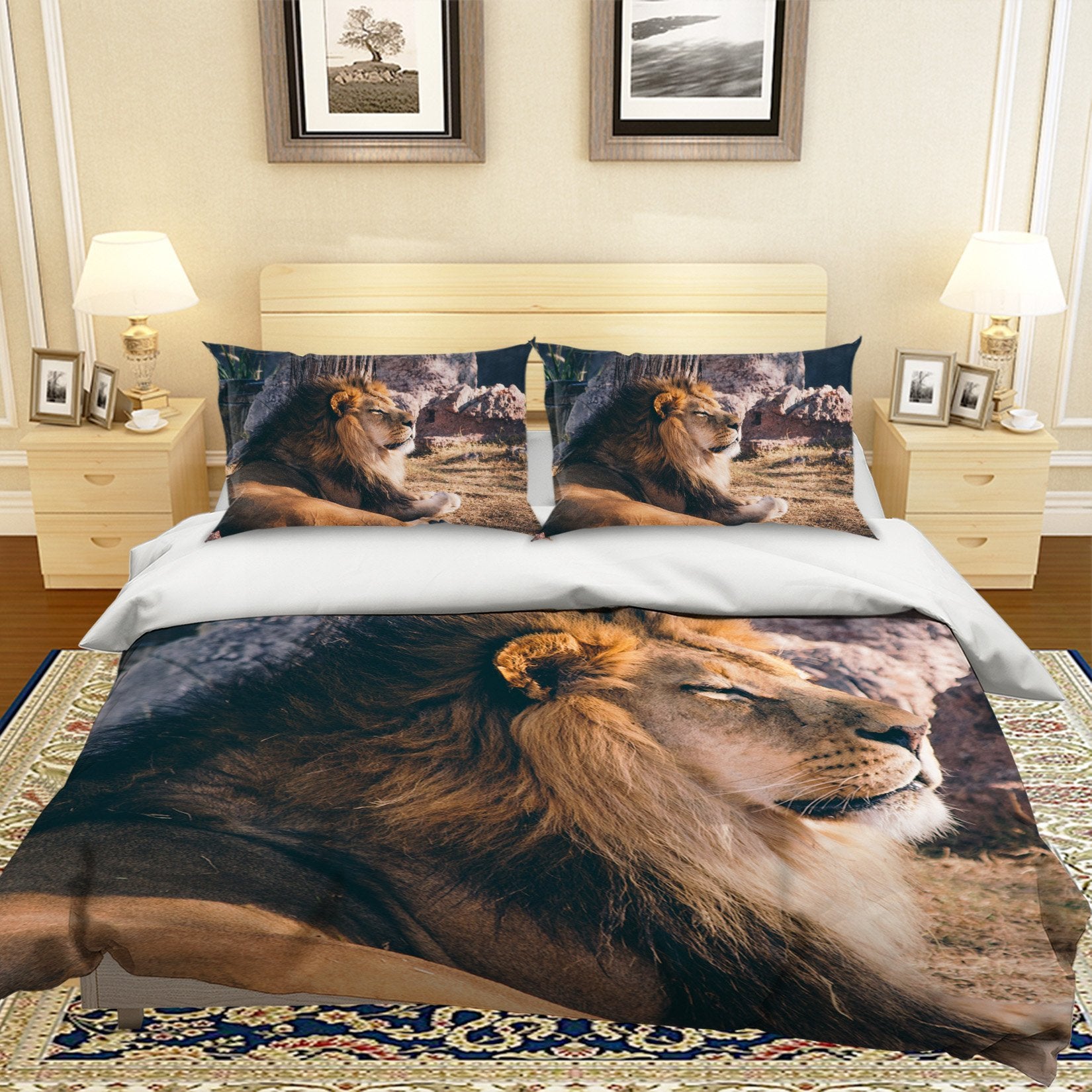 3D Lion 1973 Bed Pillowcases Quilt Quiet Covers AJ Creativity Home 