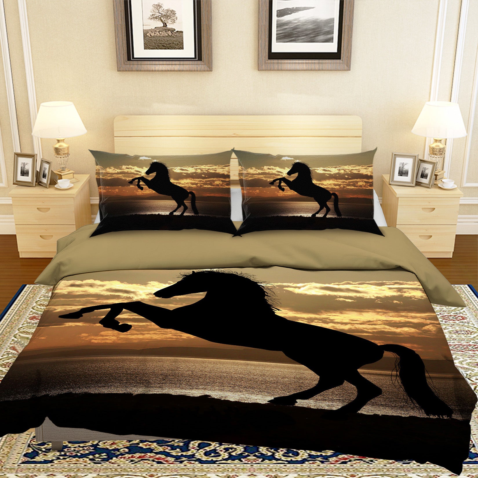 3D Sunset Standing Horse 063 Bed Pillowcases Quilt