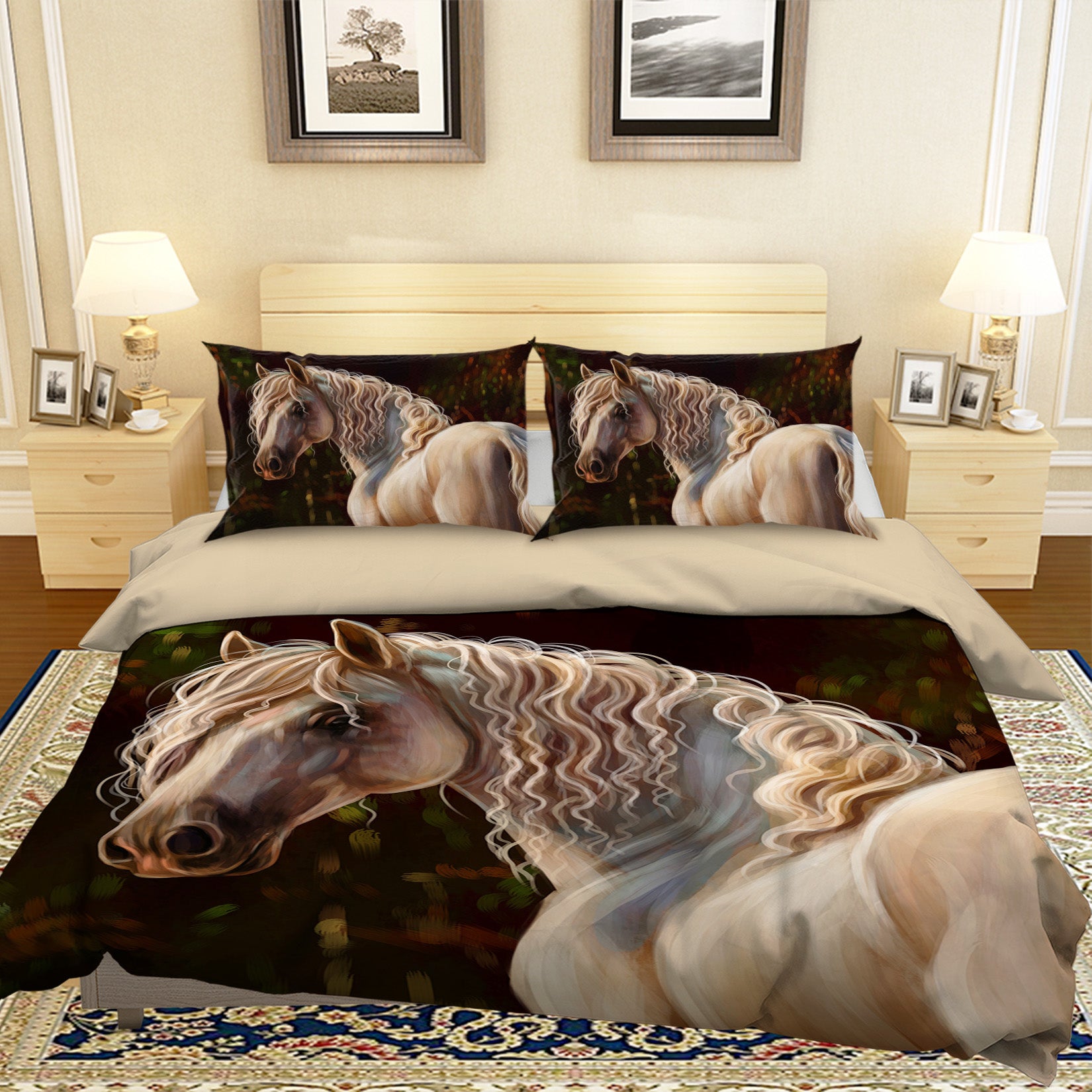 3D White Curly Horse 032 Bed Pillowcases Quilt