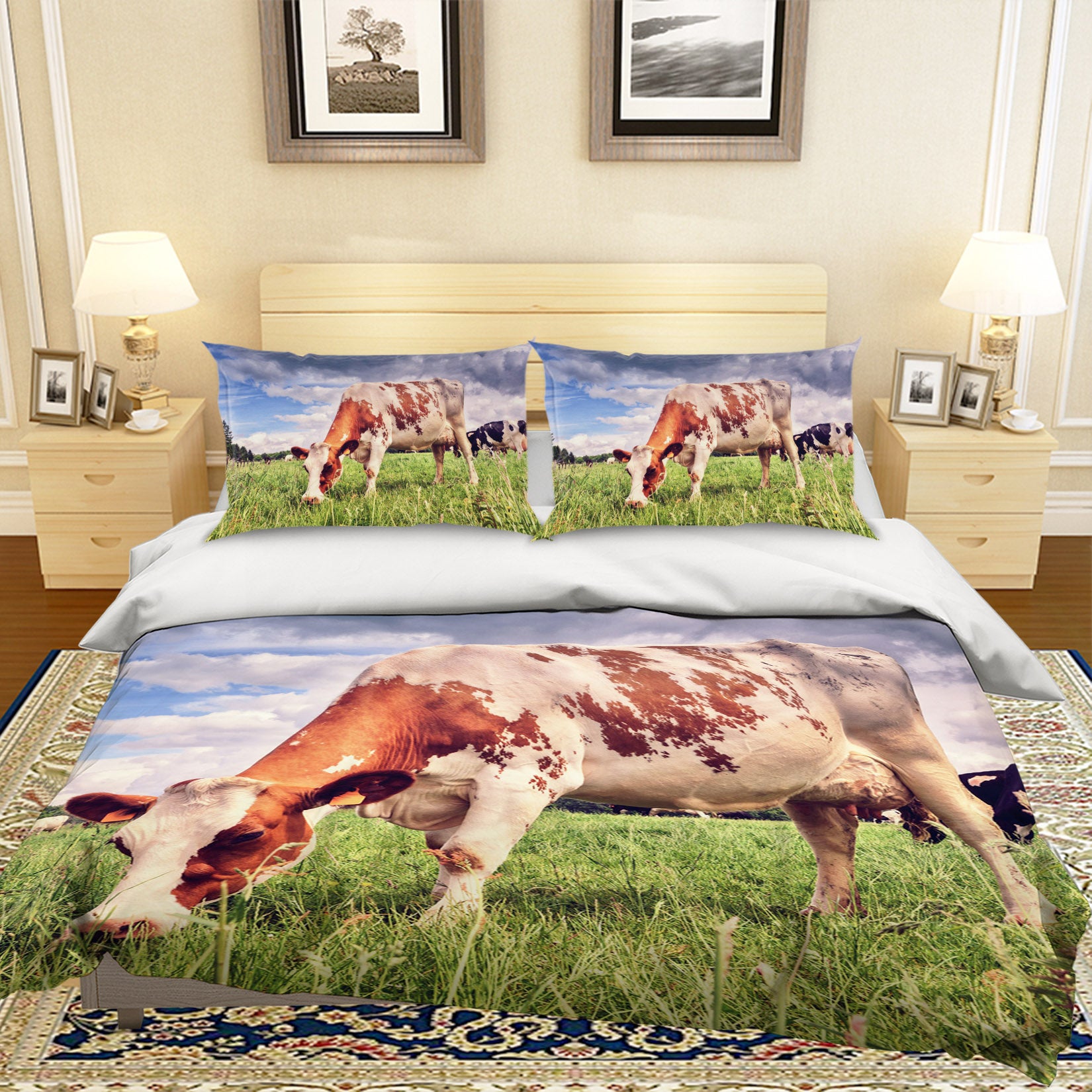 3D Farm Grass Cow 045 Bed Pillowcases Quilt