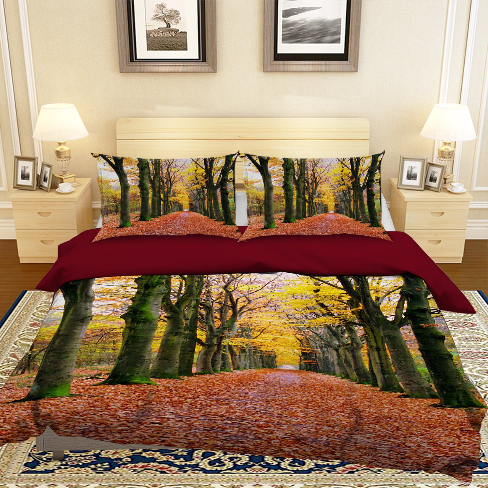 3D Red Deciduous Forest 049 Bed Pillowcases Quilt