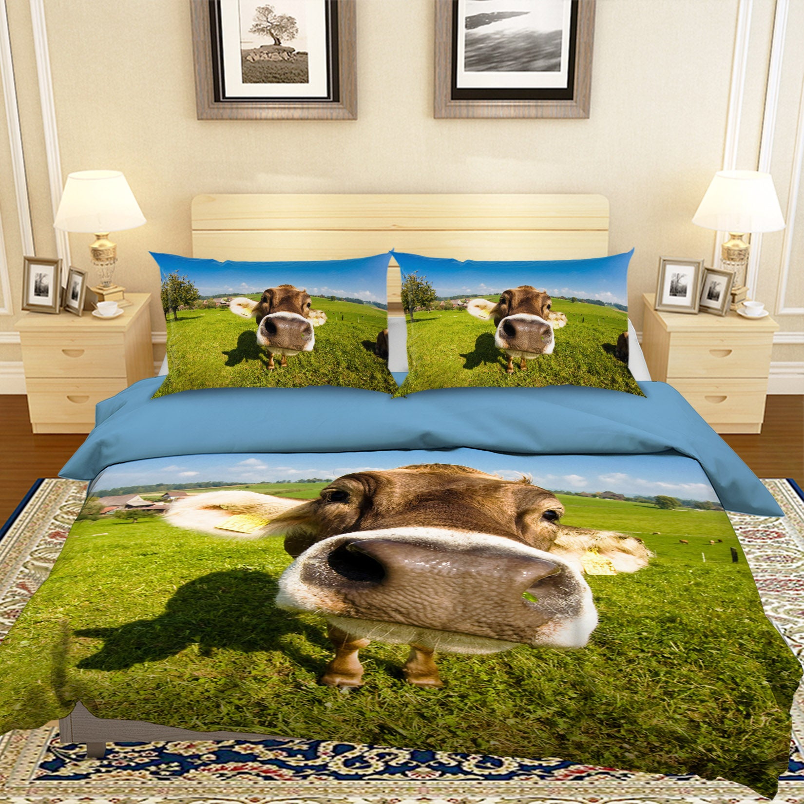 3D Bull Head Lawn 093 Bed Pillowcases Quilt