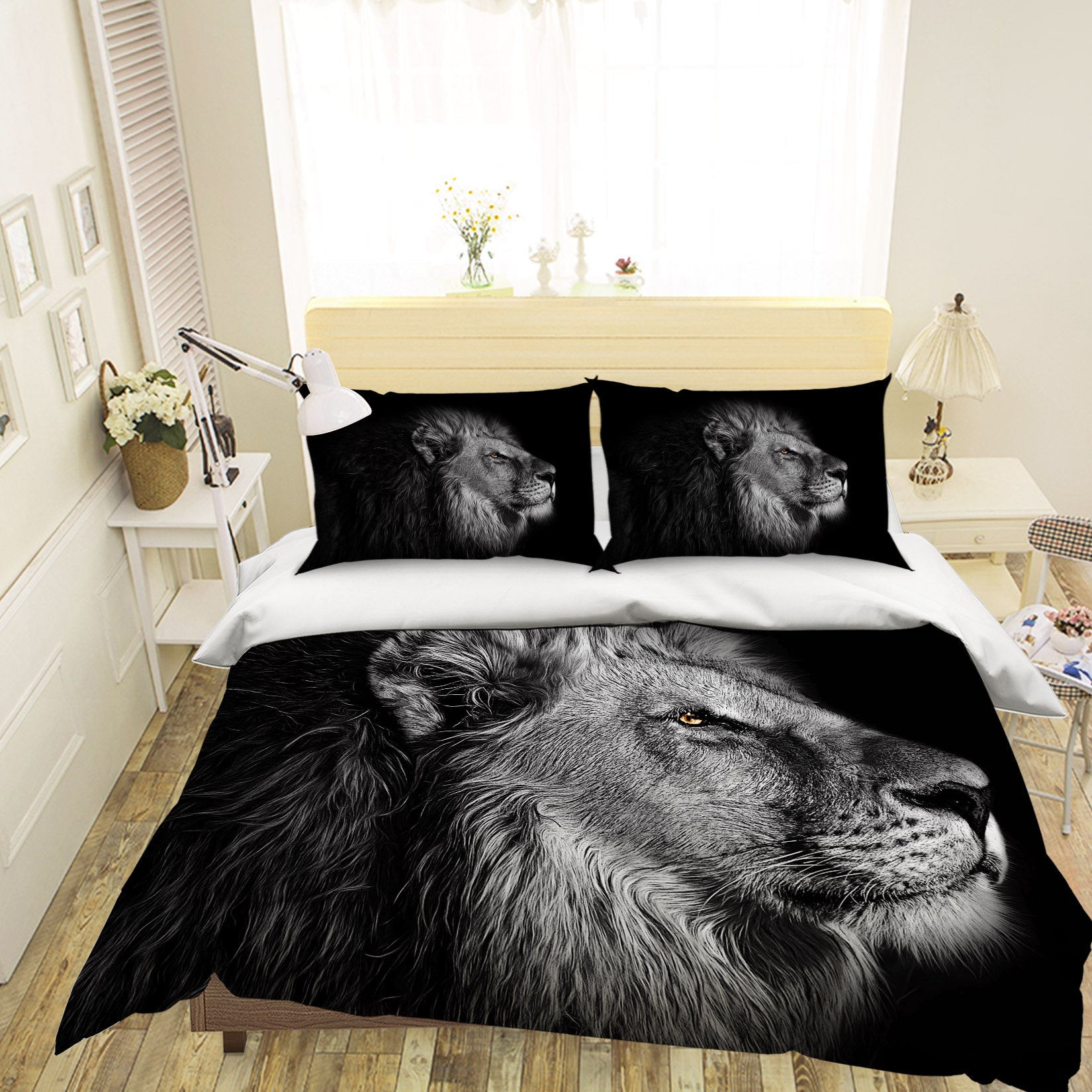 3D Silent Lion 1952 Bed Pillowcases Quilt