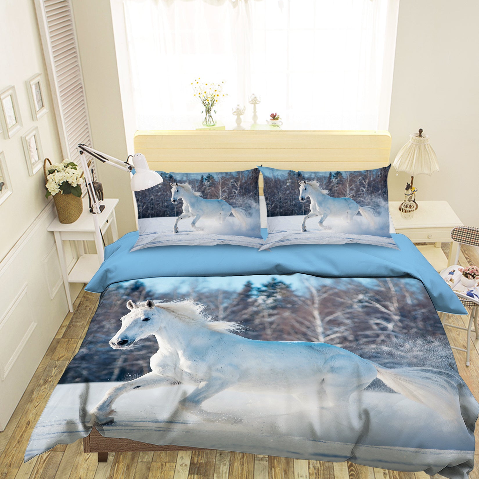 3D Snow Horse Forest 021 Bed Pillowcases Quilt