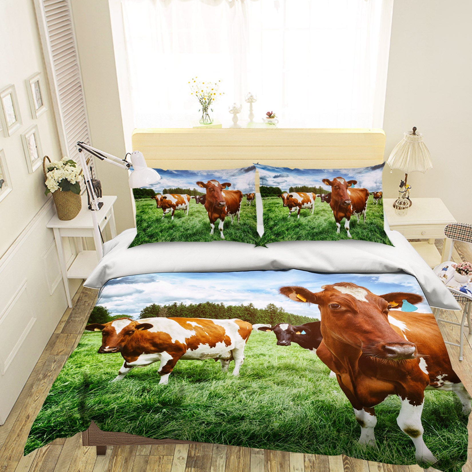 3D Green Grass Cattle 047 Bed Pillowcases Quilt