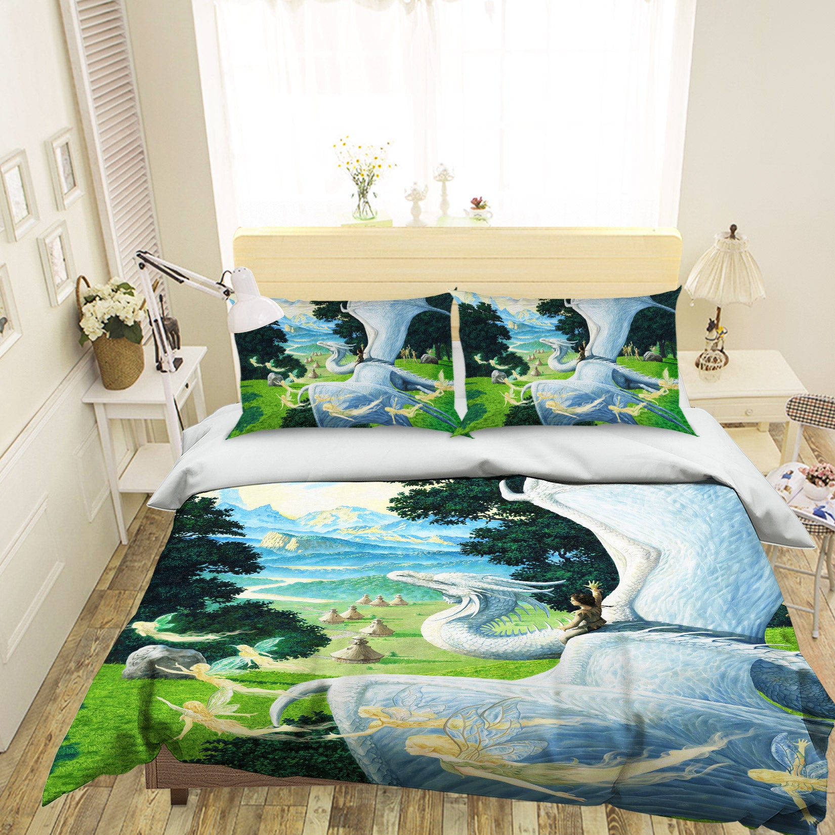 3D White Dragon Lawn Trees 6230 Ciruelo Bedding Bed Pillowcases Quilt