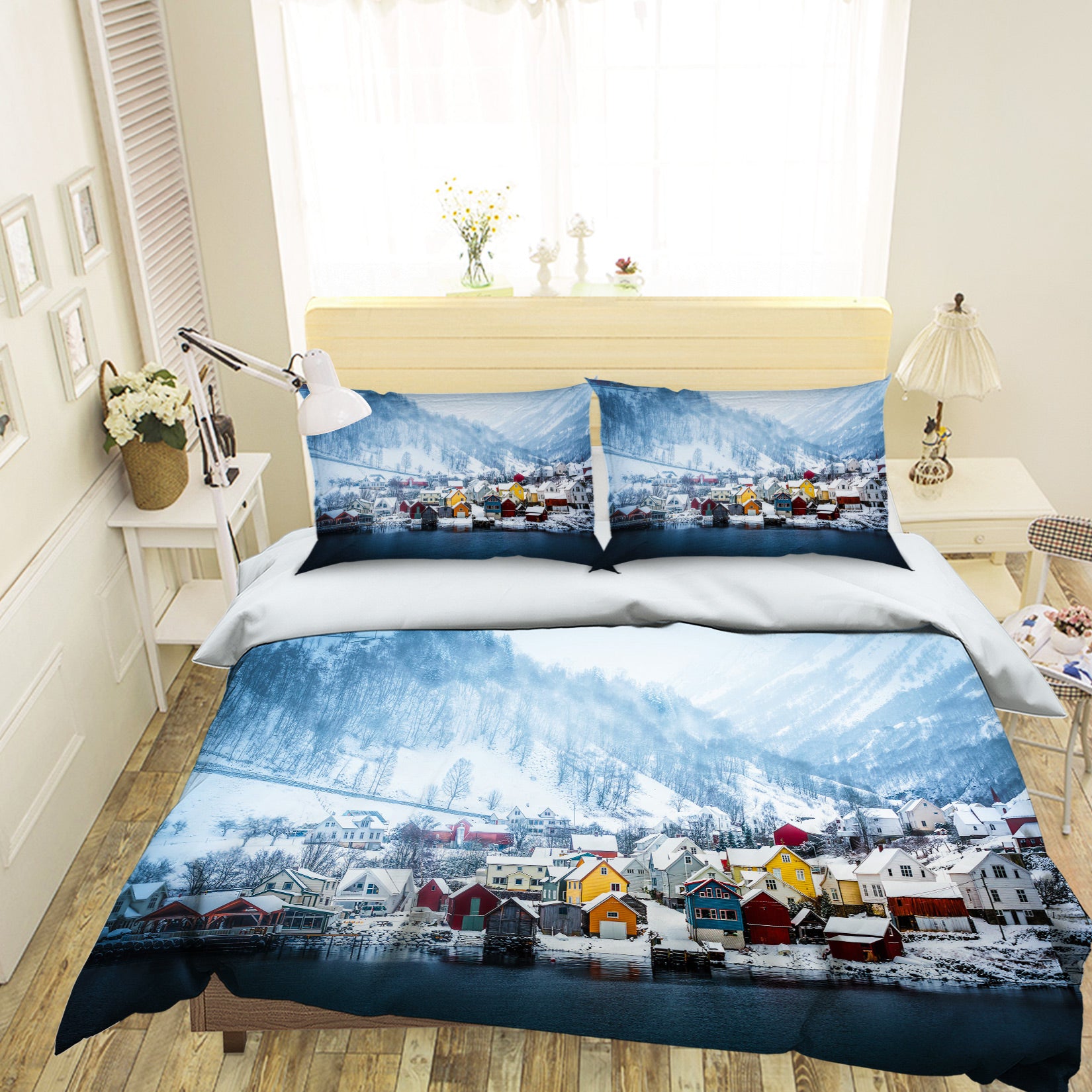 3D Snow Mountain Houses 67101 Bed Pillowcases Quilt