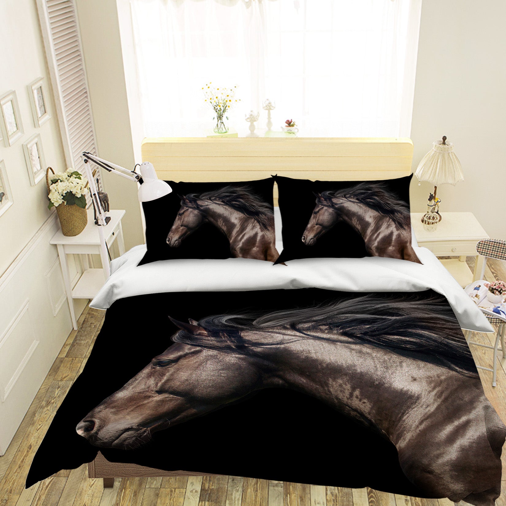 3D Black Horse 059 Bed Pillowcases Quilt