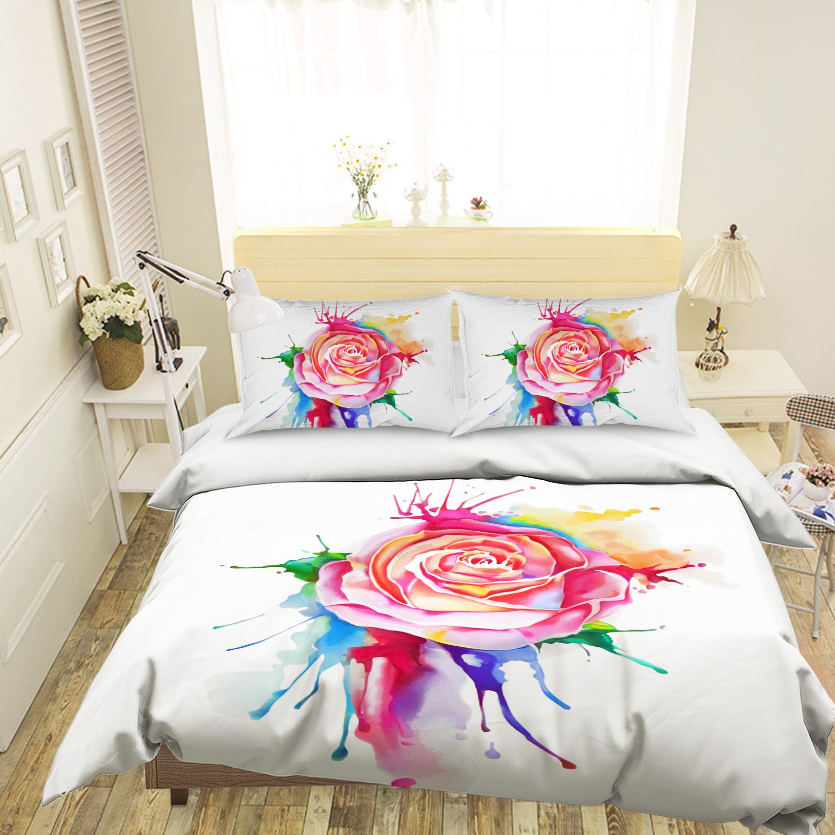 3D Colorful Watercolor Flowers 63228 Bed Pillowcases Quilt