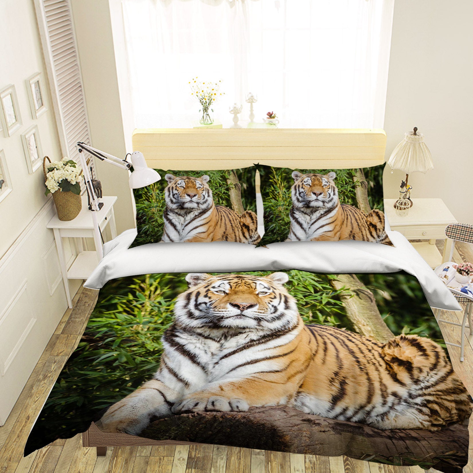 3D Forest Tiger 010 Bed Pillowcases Quilt