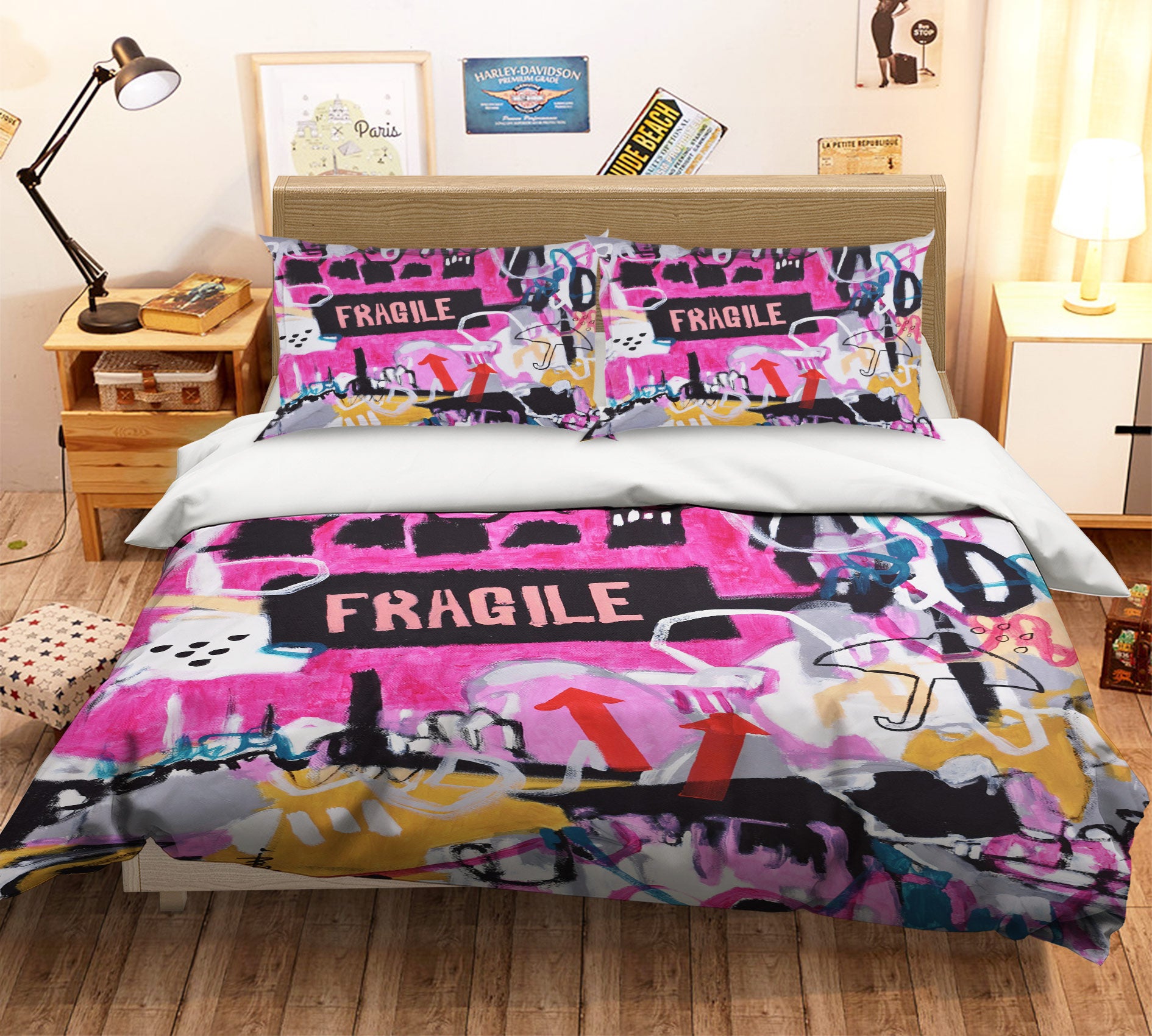 3D Doodle Pink Painting 1150 Misako Chida Bedding Bed Pillowcases Quilt Cover Duvet Cover