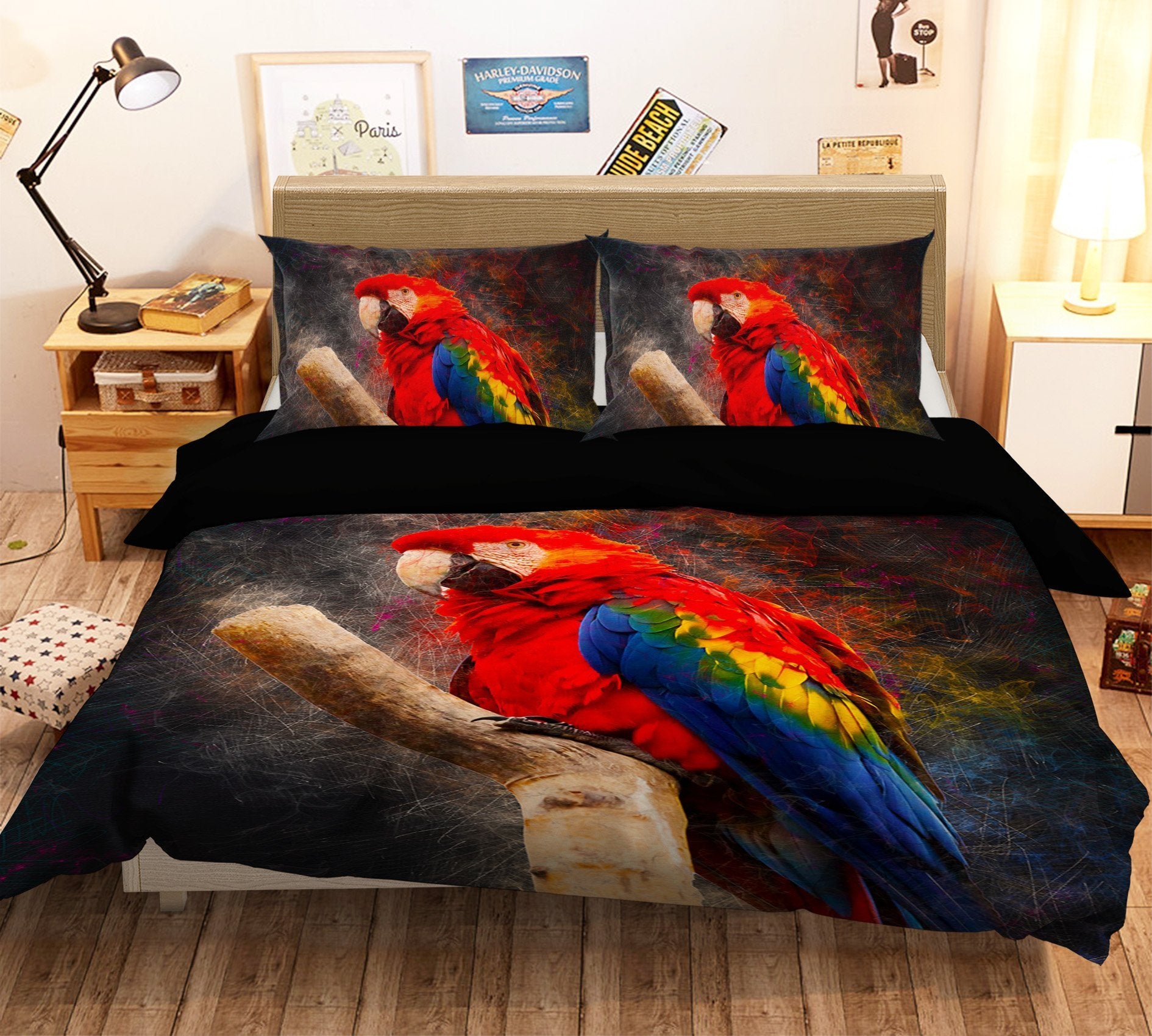 3D Colorful Parrot 1919 Bed Pillowcases Quilt Quiet Covers AJ Creativity Home 