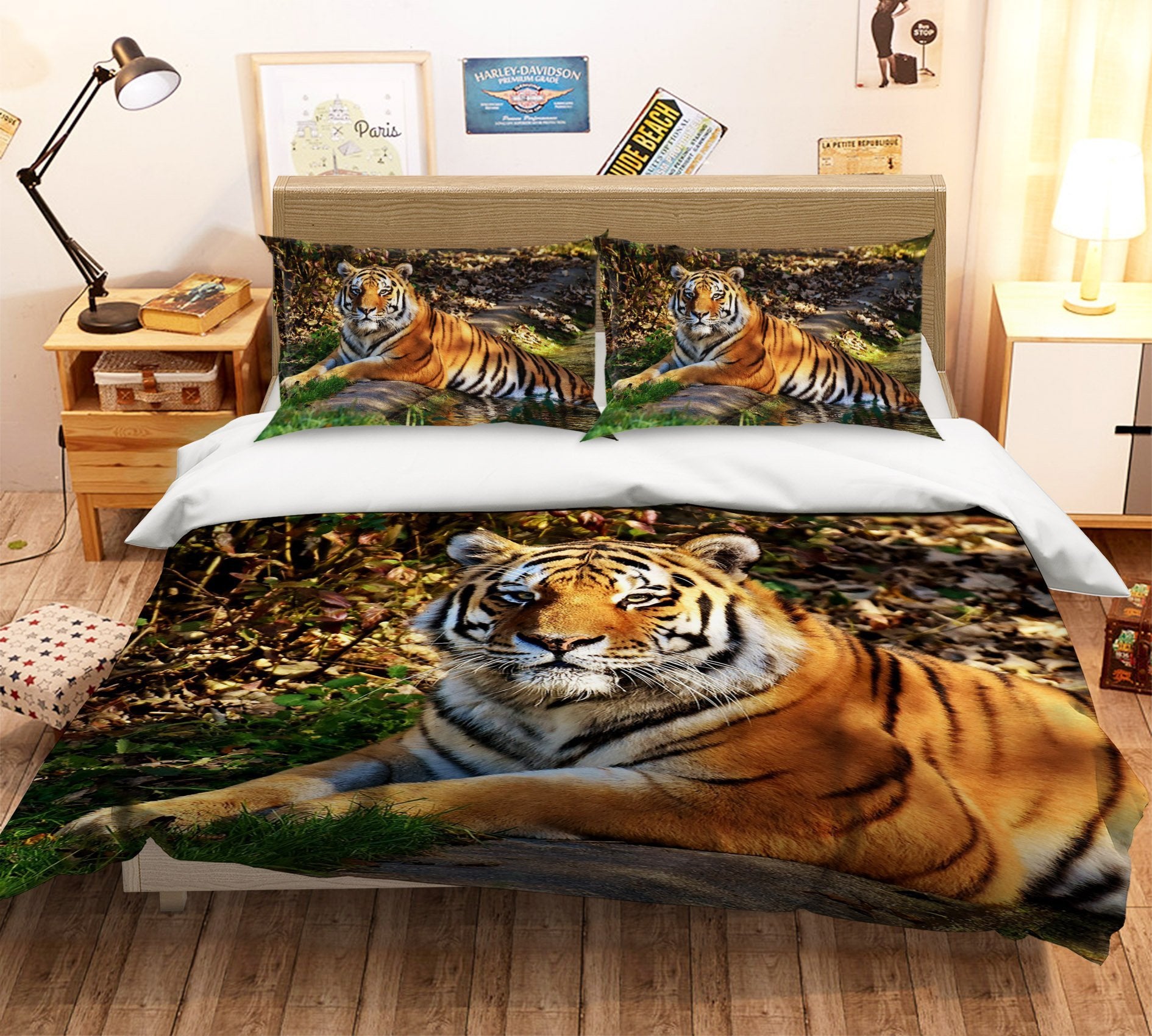 3D Forest Tiger 2006 Bed Pillowcases Quilt Quiet Covers AJ Creativity Home 