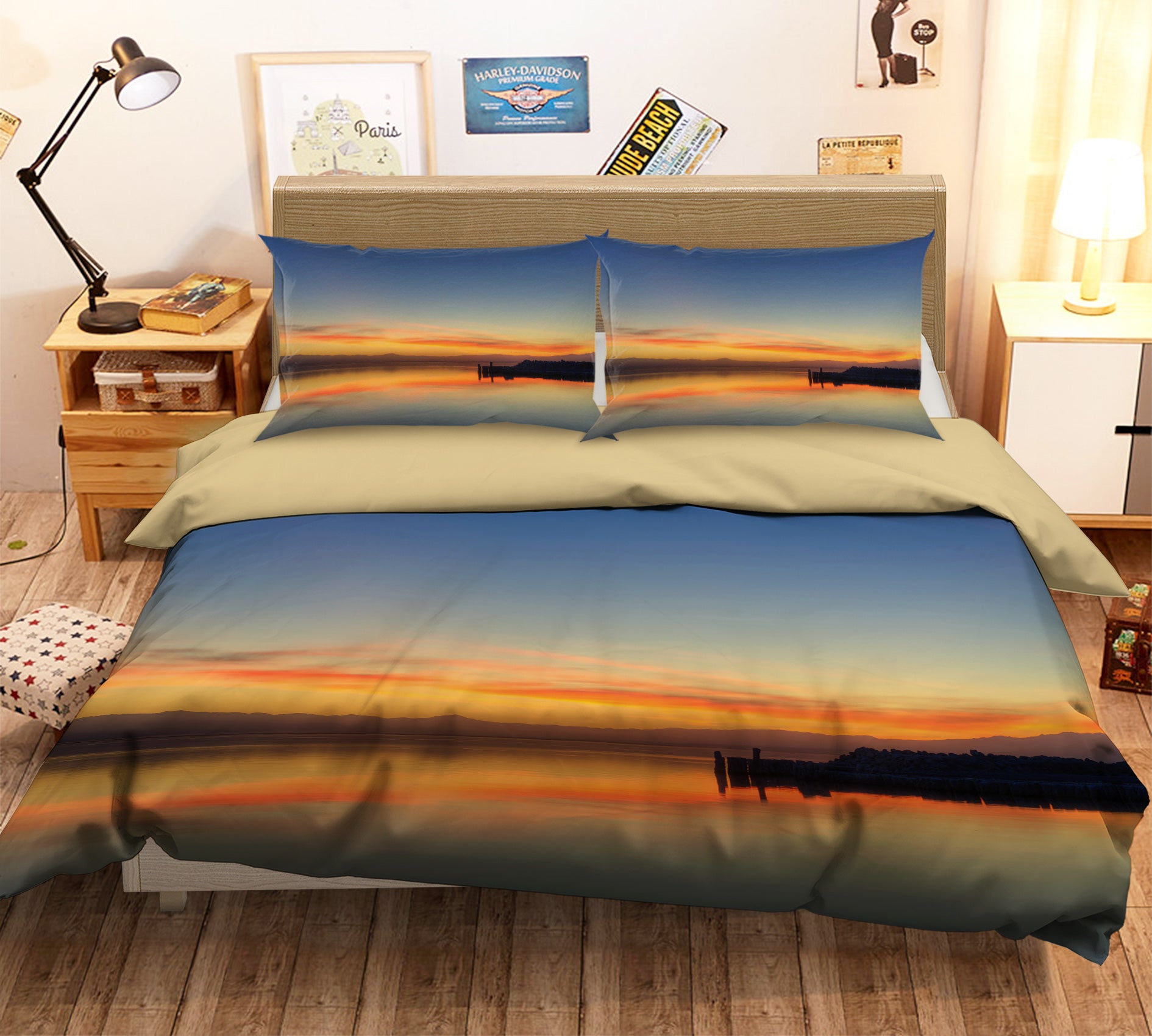 3D Lake Sky 67144 Bed Pillowcases Quilt