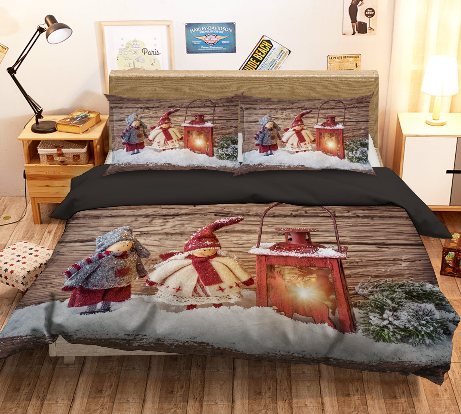 3D Snow Doll Candle 31105 Christmas Quilt Duvet Cover Xmas Bed Pillowcases