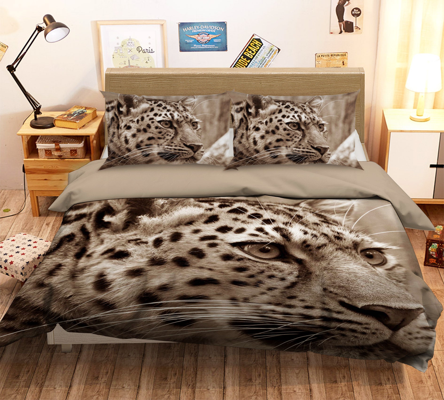 3D Grey Leopard 006 Bed Pillowcases Quilt