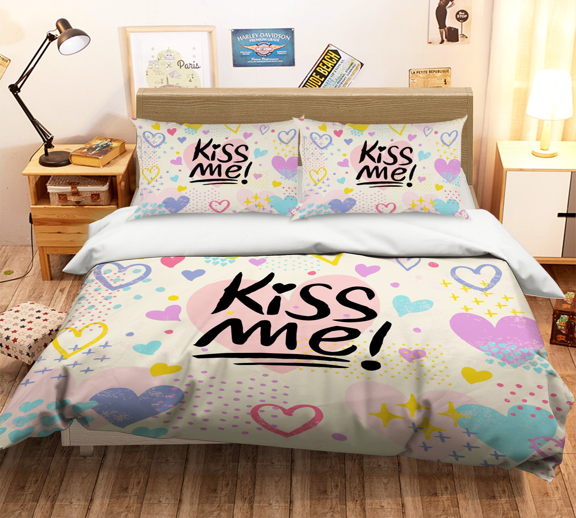 3D Color Heart Kiss 67049 Bed Pillowcases Quilt