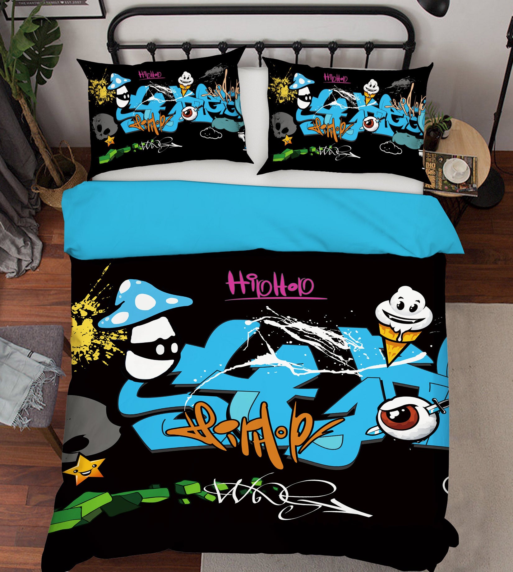 3D Blue Graffiti 67053 Bed Pillowcases Quilt