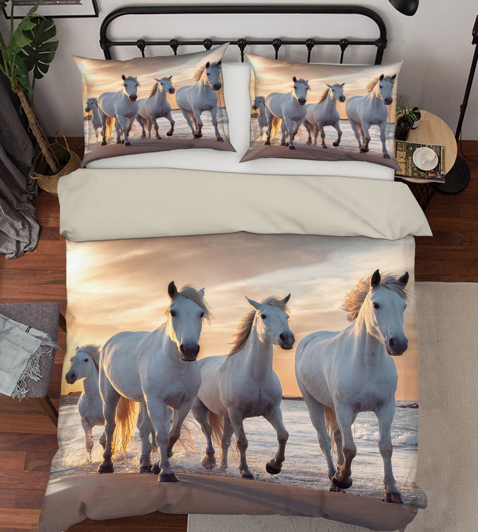 3D White Horse 72001 Bed Pillowcases Quilt