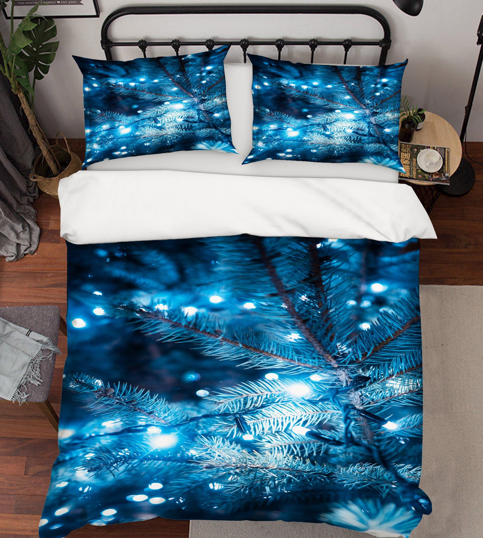 3D Branches Blue Light 52209 Christmas Quilt Duvet Cover Xmas Bed Pillowcases