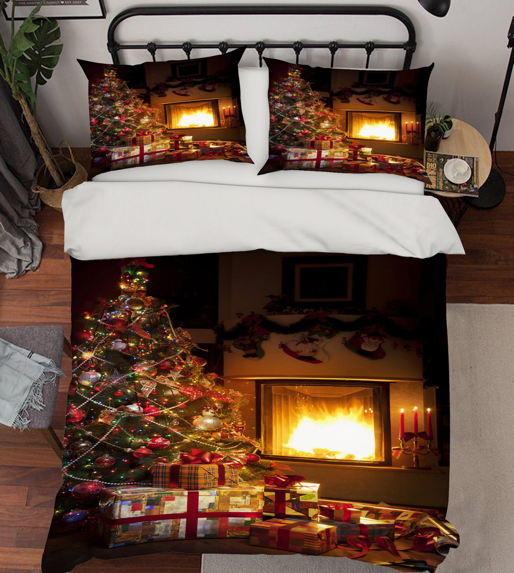 3D Tree Fireplace 52106 Christmas Quilt Duvet Cover Xmas Bed Pillowcases