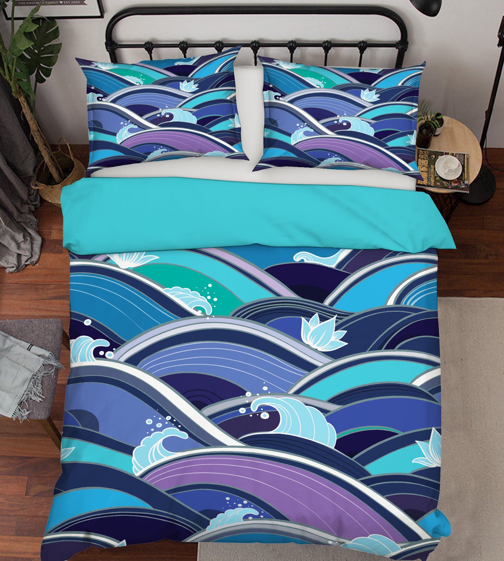 3D Blue Waves 67064 Bed Pillowcases Quilt