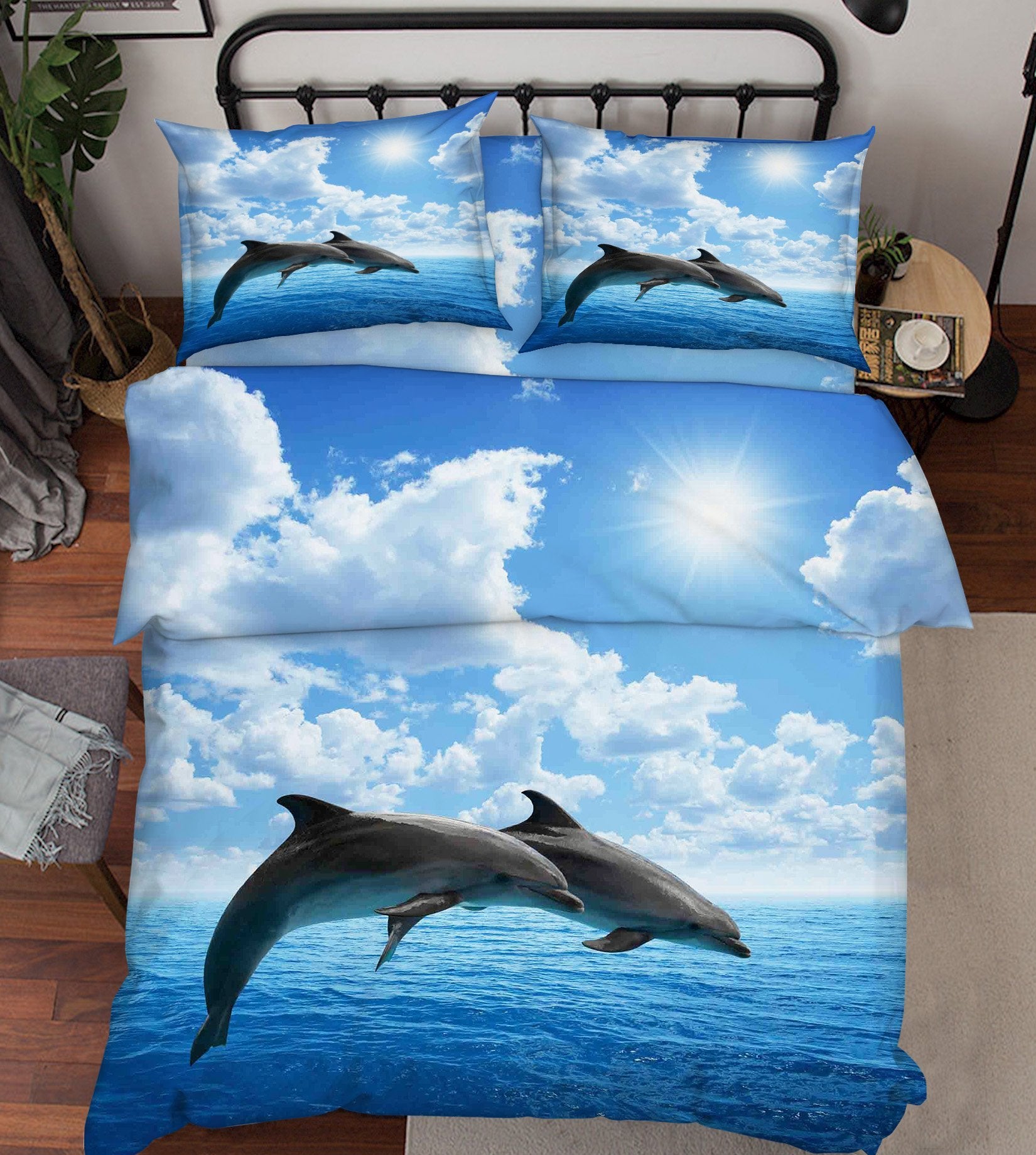 3D Sea Jumping Dolphins 113 Bed Pillowcases Quilt Wallpaper AJ Wallpaper 