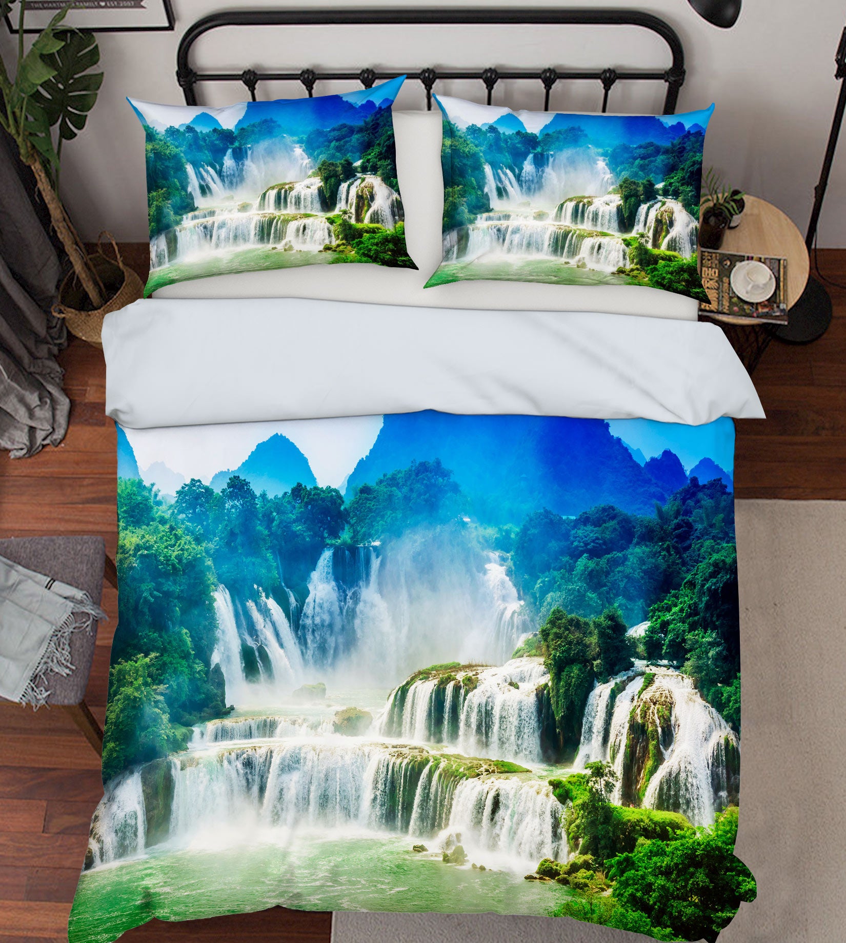 3D Mountain Waterfall 67115 Bed Pillowcases Quilt