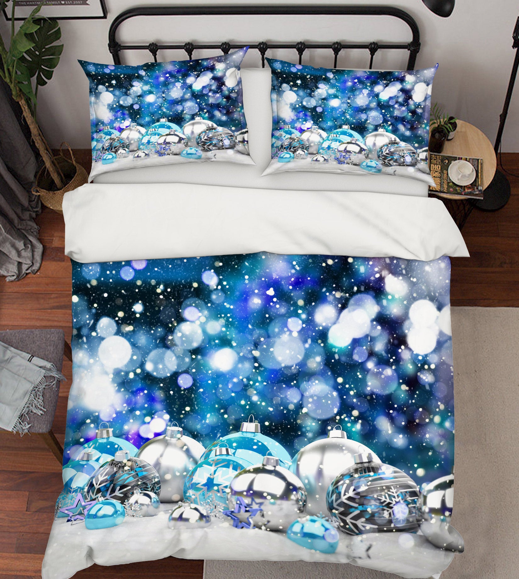 3D Blue Silver Ball 52148 Christmas Quilt Duvet Cover Xmas Bed Pillowcases